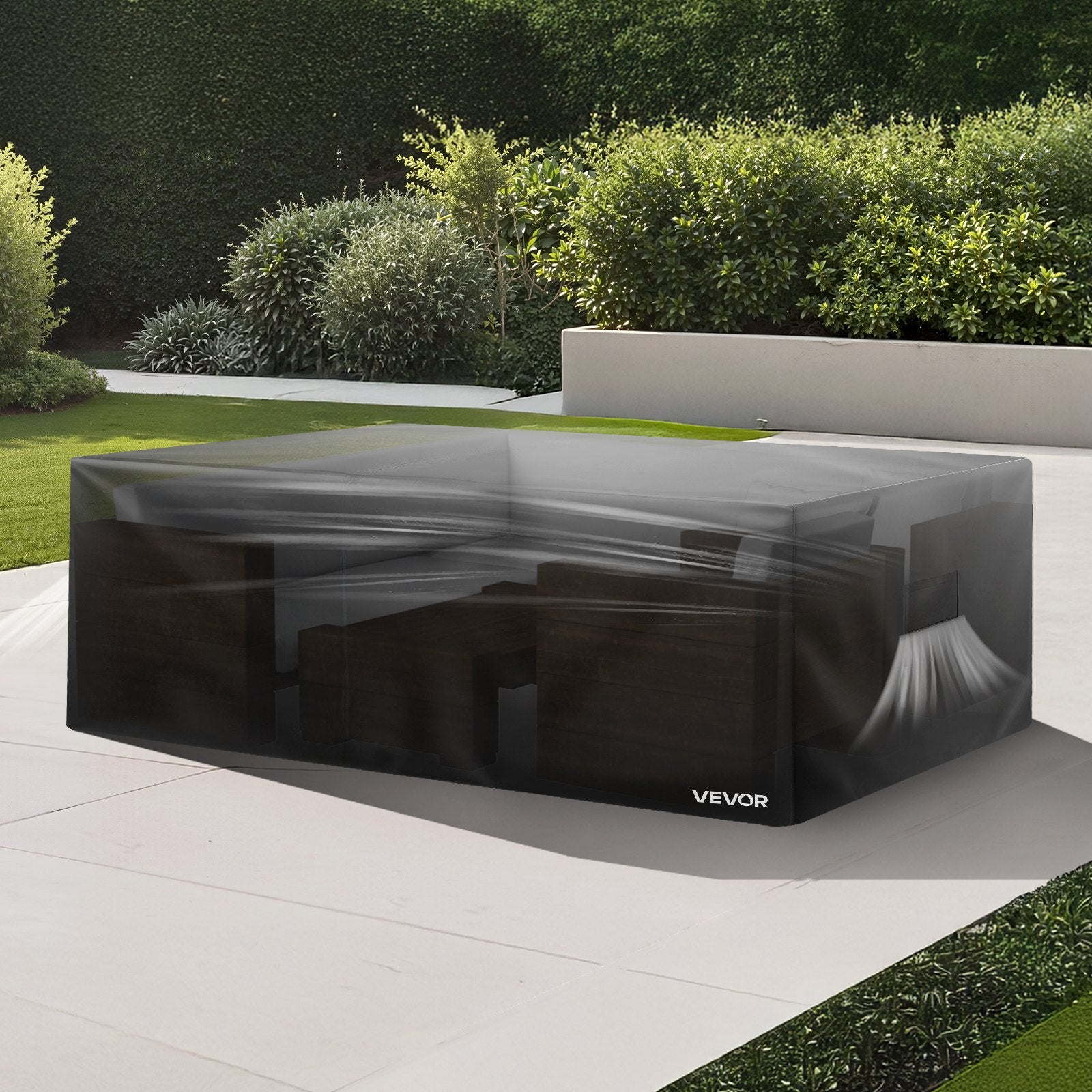 Premium 420D Heavy Duty Waterproof Patio Furniture Cover, Large Rectangular Outdoor Dining Table Protector with Air Vents, Universal Fit for All Weather, 110 x 84 x 28 Inches, Black