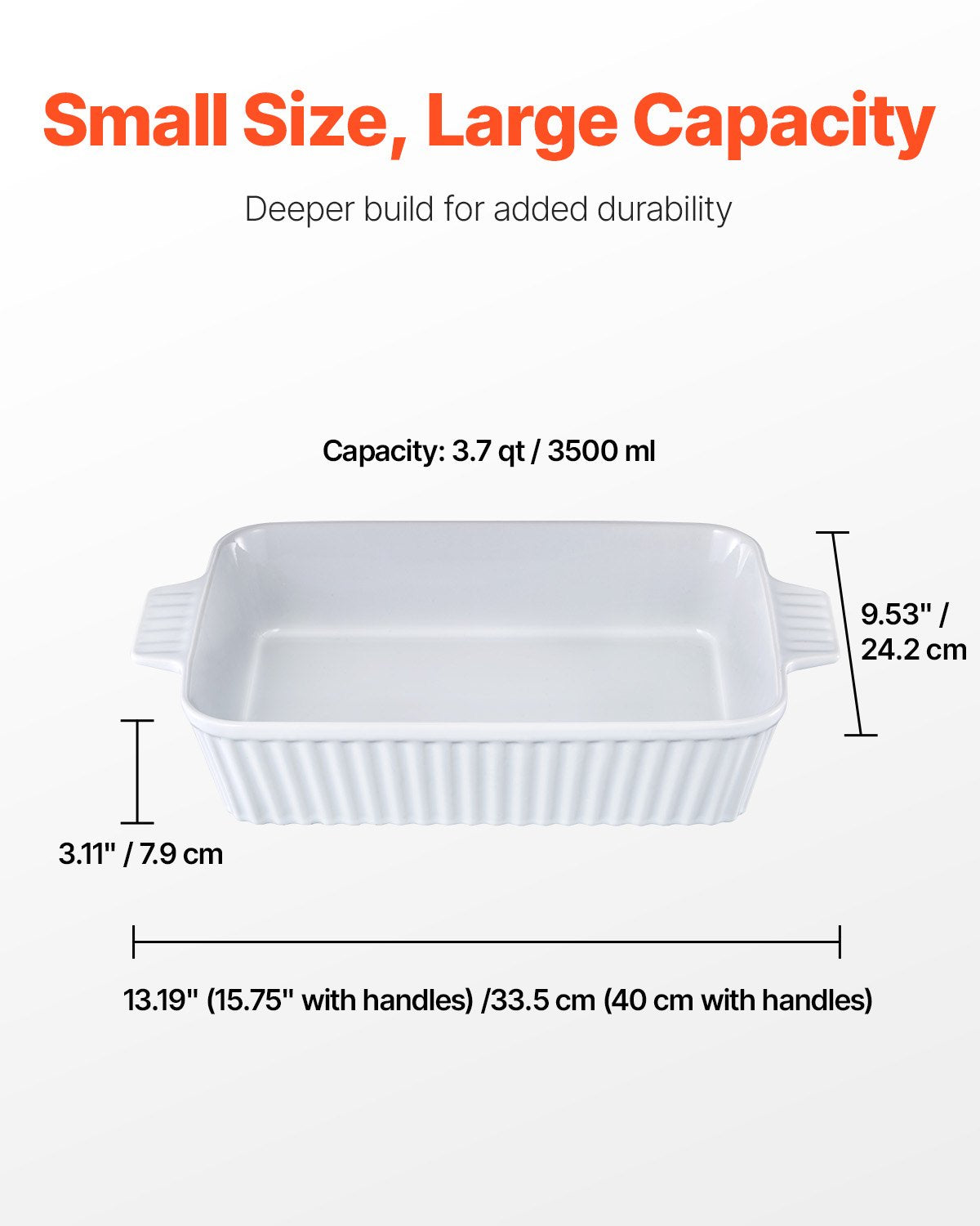 Large Ceramic Baking Dish with Double Handles for Oven - 9" x 13" Rectangular Pan Ideal for Lasagna, Casserole, and Holiday Serving