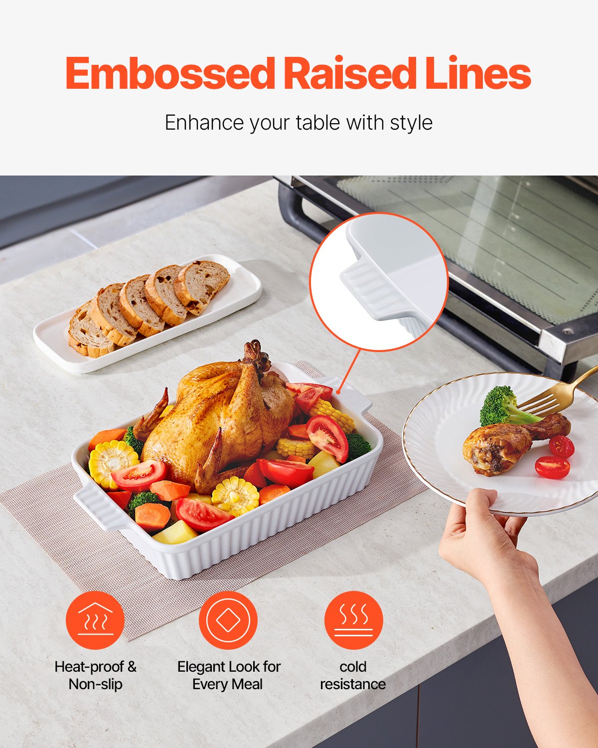 Large Ceramic Baking Dish with Double Handles for Oven - 9" x 13" Rectangular Pan Ideal for Lasagna, Casserole, and Holiday Serving