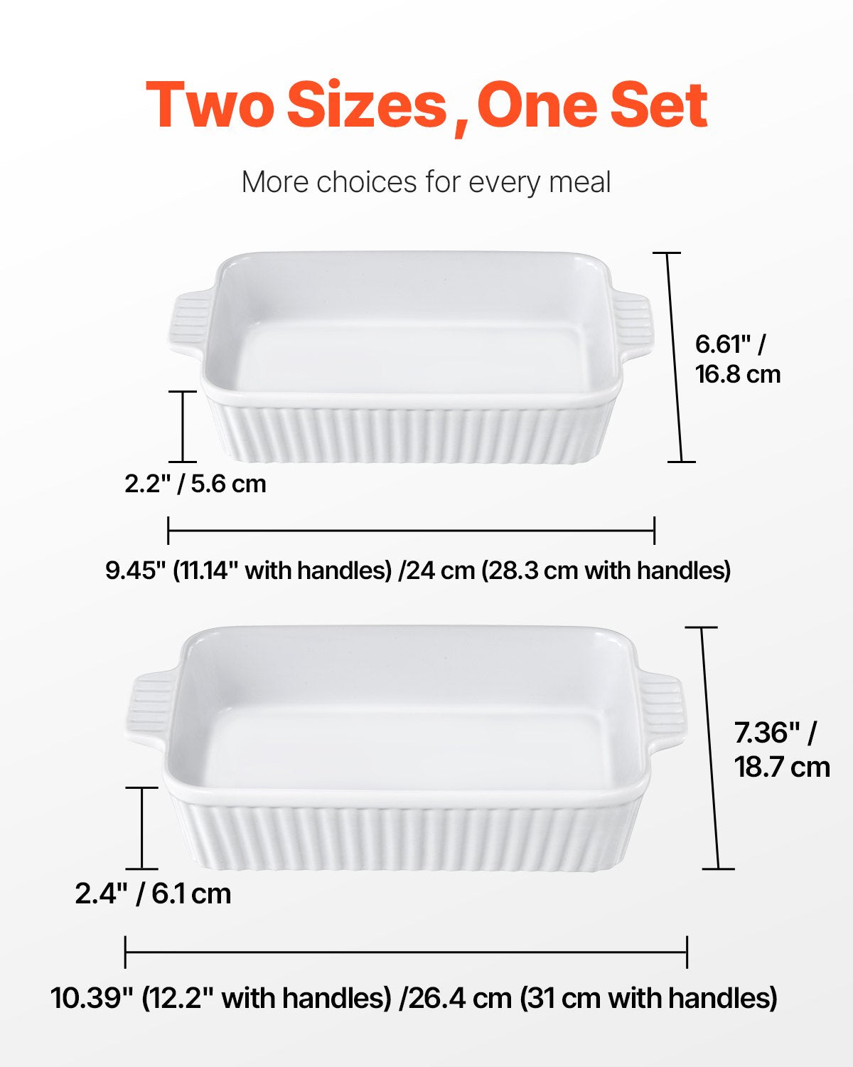 Elegant White Ceramic Bakeware Set - 7"x11" Casserole Dishes with Handles, Perfect for Lasagna, Oven Safe, Ideal Holiday Gift
