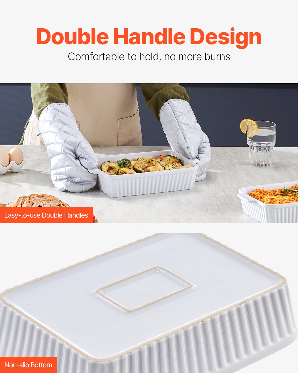 Elegant White Ceramic Bakeware Set - 7"x11" Casserole Dishes with Handles, Perfect for Lasagna, Oven Safe, Ideal Holiday Gift