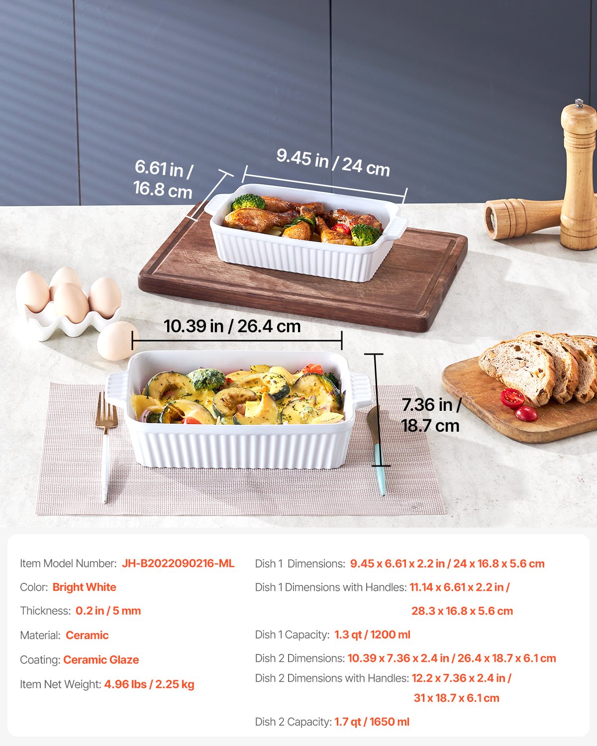 Elegant White Ceramic Bakeware Set - 7"x11" Casserole Dishes with Handles, Perfect for Lasagna, Oven Safe, Ideal Holiday Gift