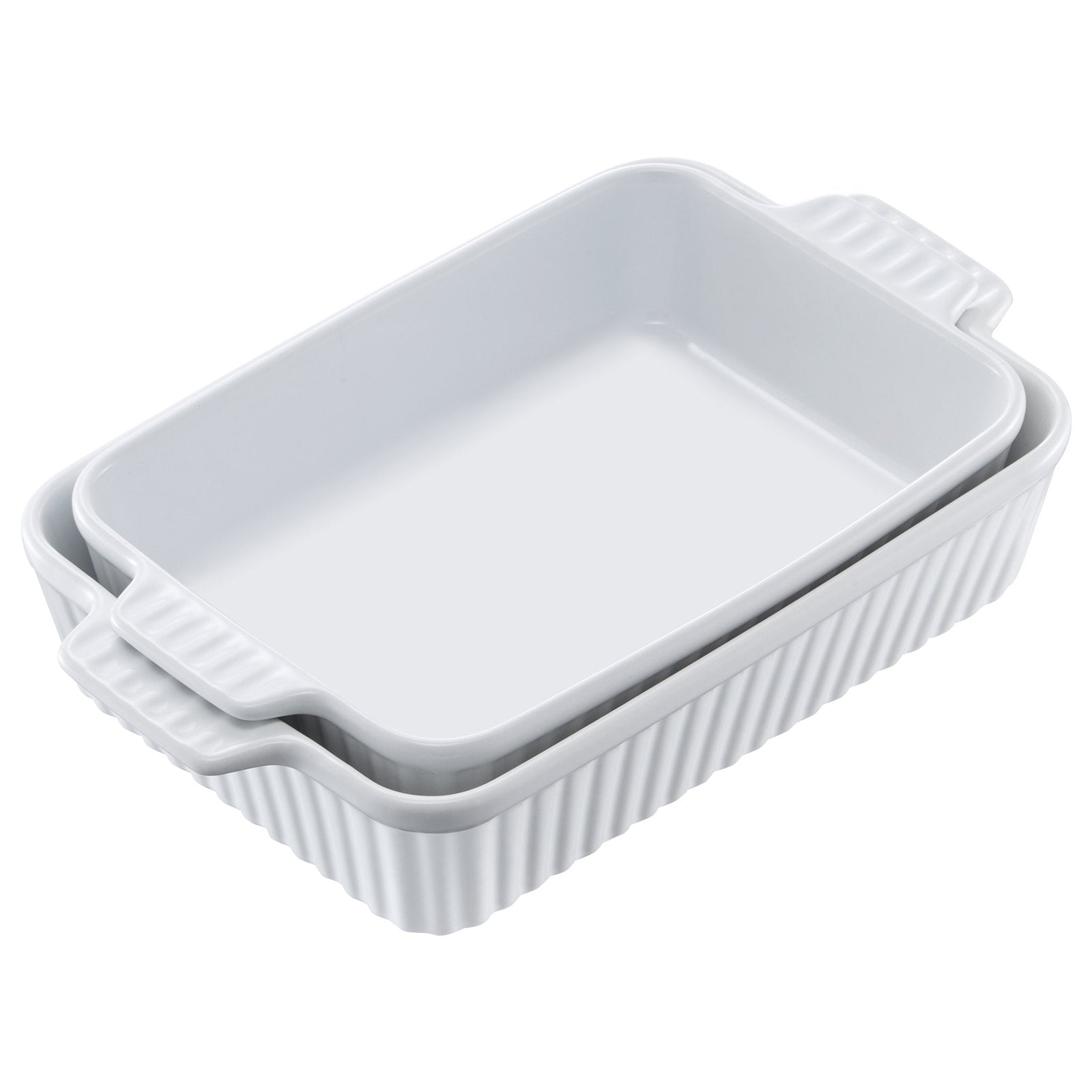Elegant White Ceramic Bakeware Set - 7"x11" Casserole Dishes with Handles, Perfect for Lasagna, Oven Safe, Ideal Holiday Gift