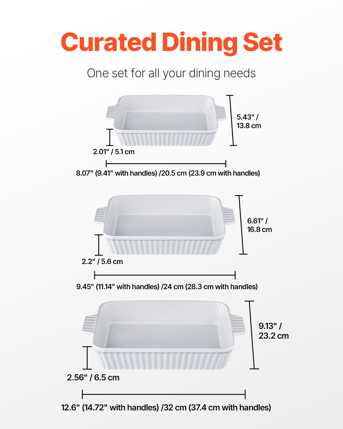 Elegant Ceramic Bakeware Set of 3, 9"x13" Casserole Dishes with Handles, Oven Safe Lasagna Pans, Perfect for Holiday Cooking & Gifting