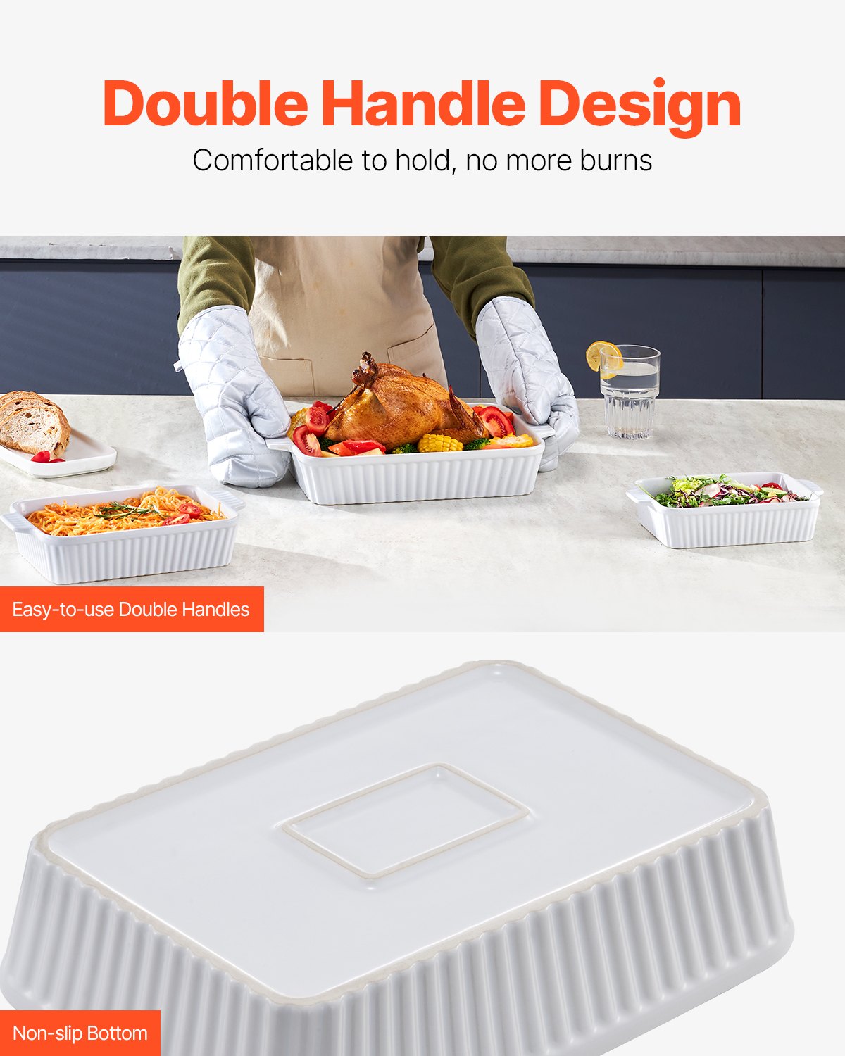 Elegant Ceramic Bakeware Set of 3, 9"x13" Casserole Dishes with Handles, Oven Safe Lasagna Pans, Perfect for Holiday Cooking & Gifting