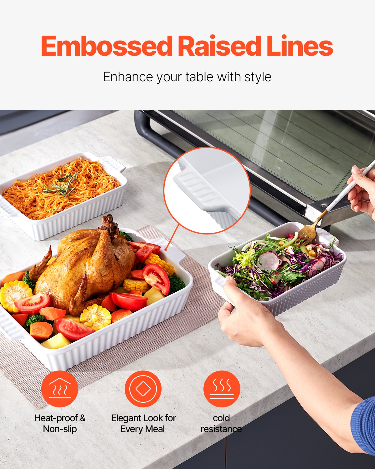 Elegant Ceramic Bakeware Set of 3, 9"x13" Casserole Dishes with Handles, Oven Safe Lasagna Pans, Perfect for Holiday Cooking & Gifting