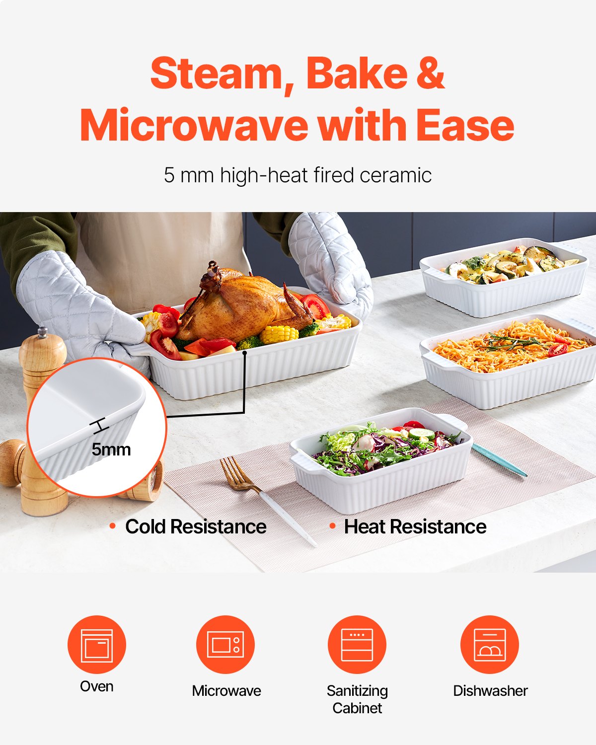 Elegant 4-Piece Ceramic Bakeware Set, 9"x13" Casserole Dishes with Handles, Oven Safe Lasagna Pans for Cooking, Perfect Gift for Holidays