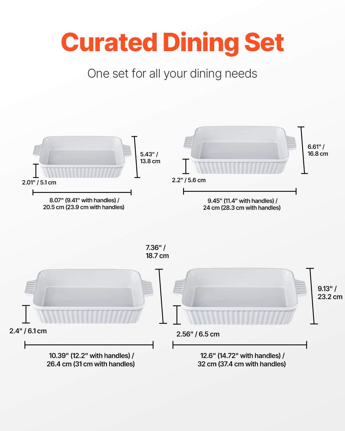Elegant 4-Piece Ceramic Bakeware Set, 9"x13" Casserole Dishes with Handles, Oven Safe Lasagna Pans for Cooking, Perfect Gift for Holidays