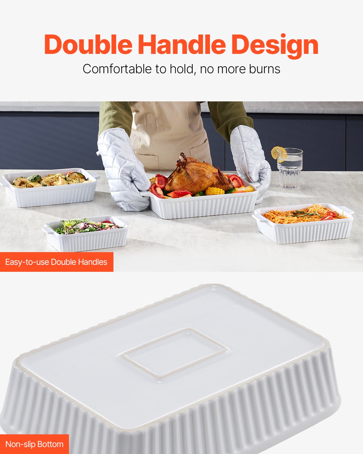Elegant 4-Piece Ceramic Bakeware Set, 9"x13" Casserole Dishes with Handles, Oven Safe Lasagna Pans for Cooking, Perfect Gift for Holidays