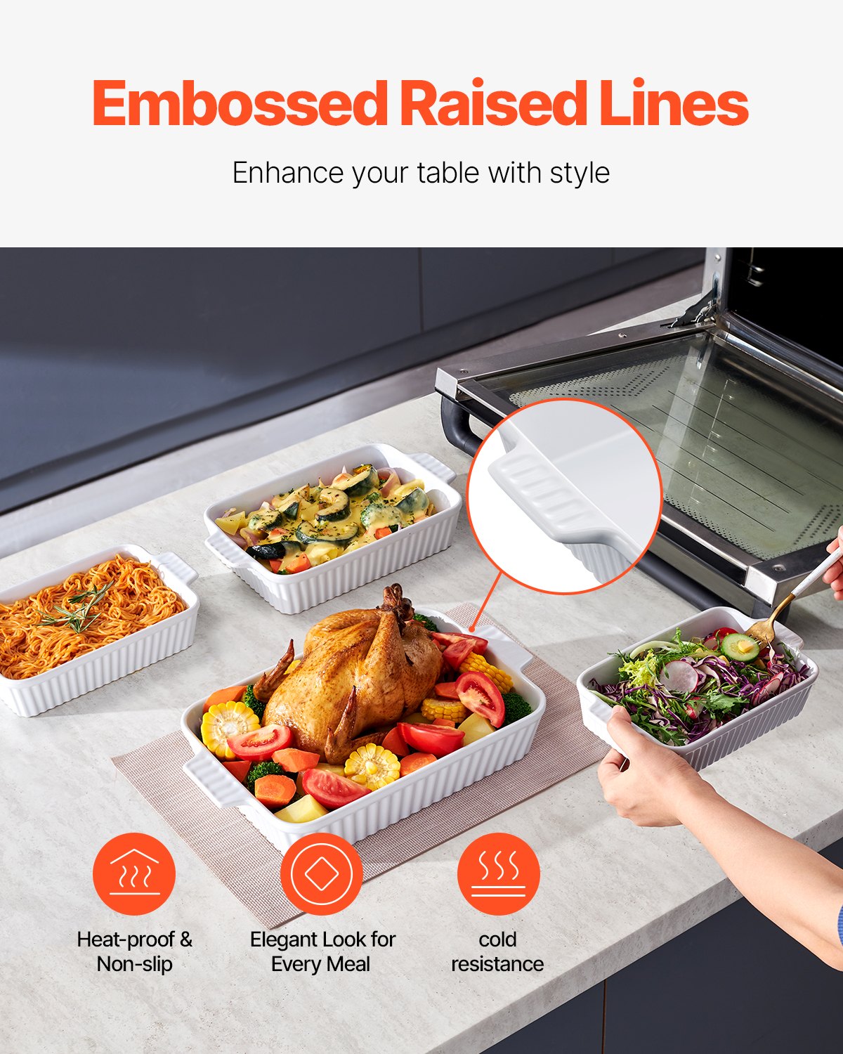 Elegant 4-Piece Ceramic Bakeware Set, 9"x13" Casserole Dishes with Handles, Oven Safe Lasagna Pans for Cooking, Perfect Gift for Holidays