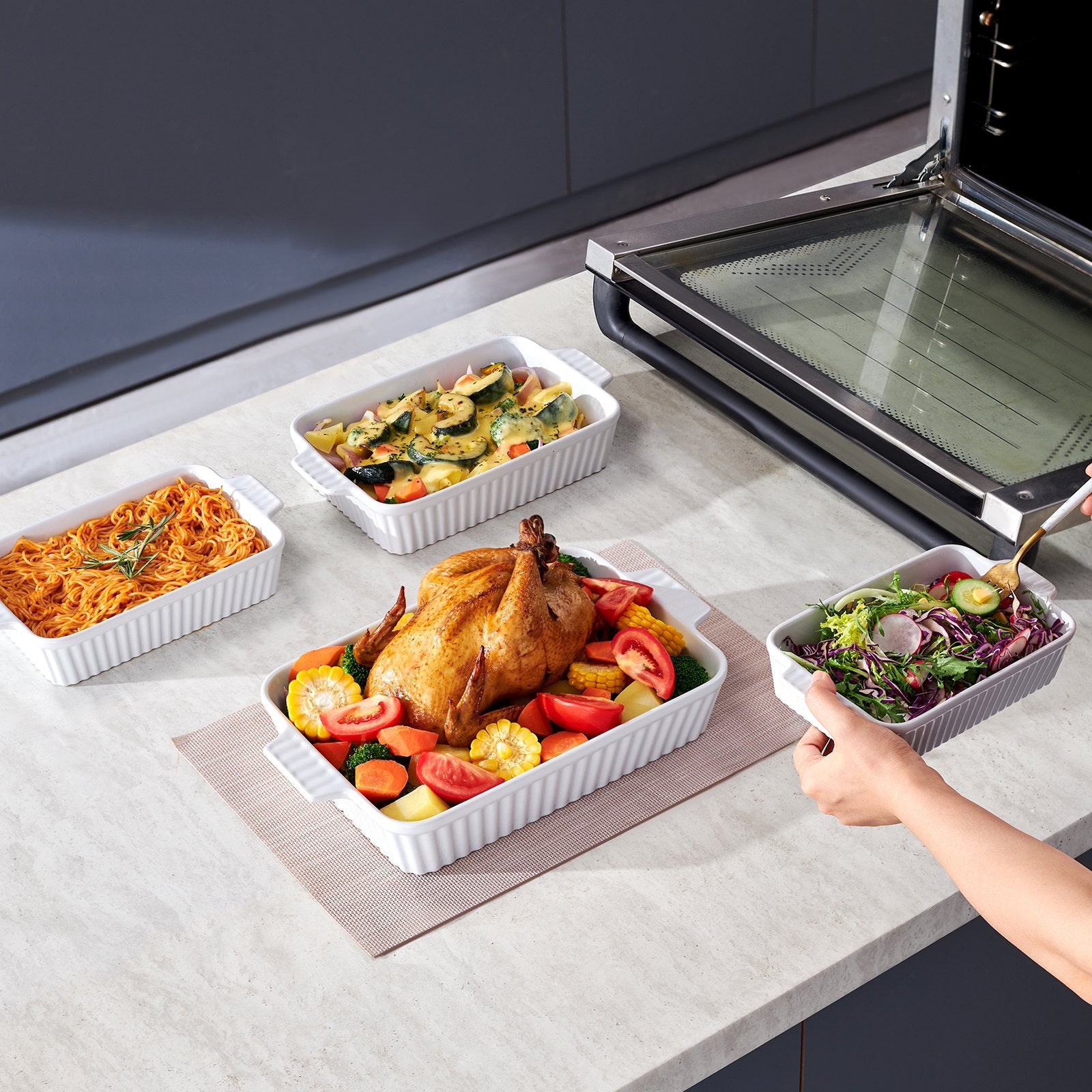 Elegant 4-Piece Ceramic Bakeware Set, 9"x13" Casserole Dishes with Handles, Oven Safe Lasagna Pans for Cooking, Perfect Gift for Holidays