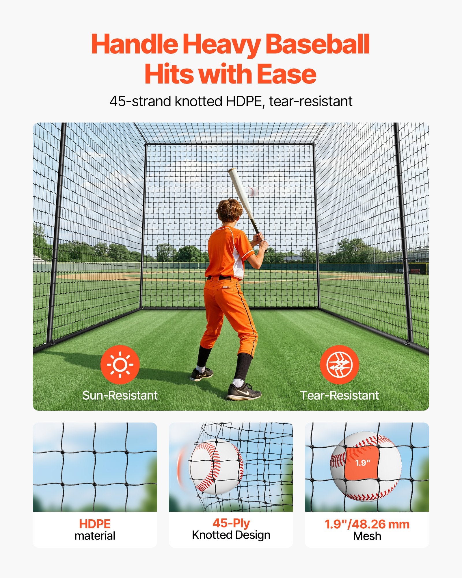 Freestanding Portable Baseball Batting Cage - 35x10.5x10.2 FT with Durable 45-Ply HDPE Netting for Indoor & Outdoor Training, Easy Setup