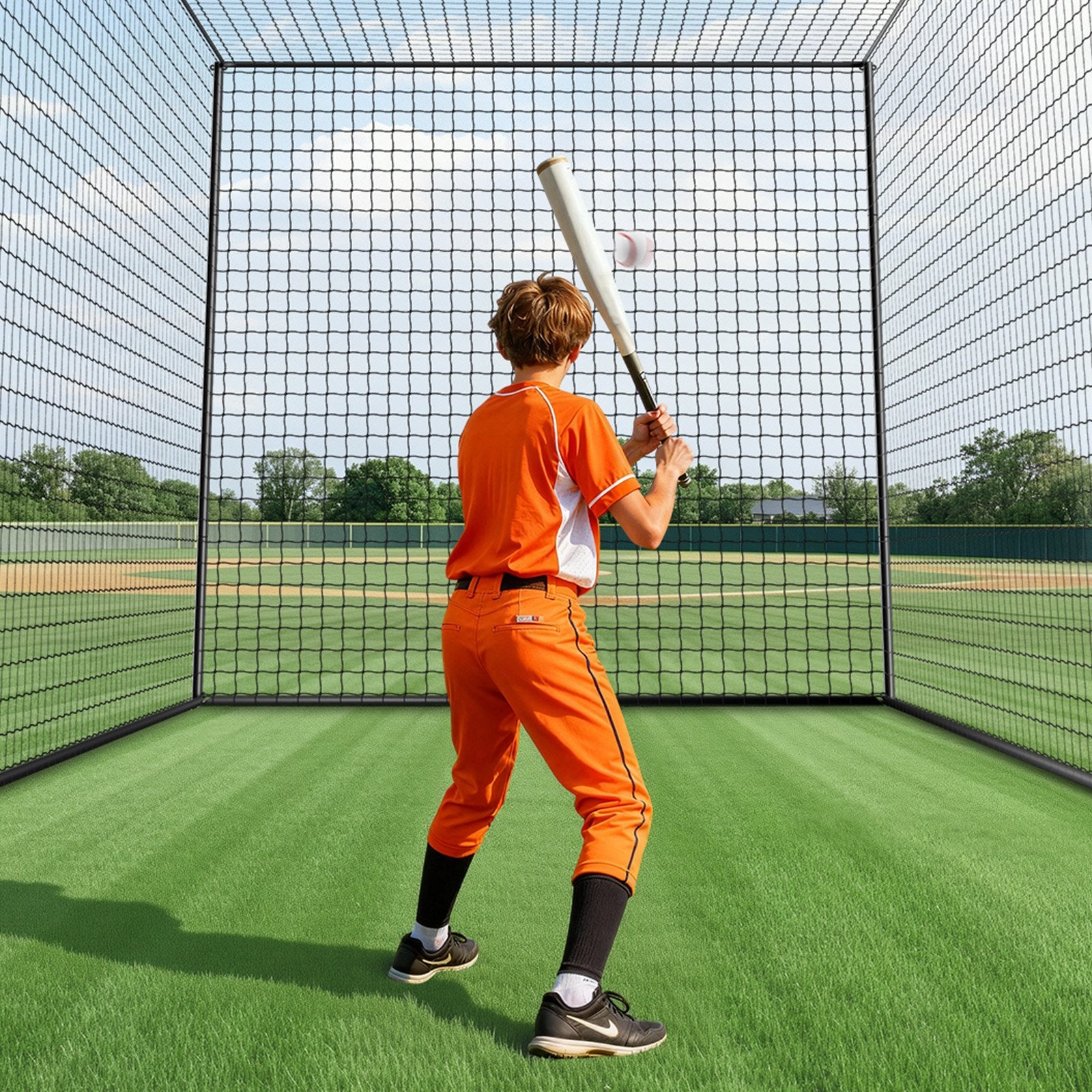 Freestanding Portable Baseball Batting Cage - 35x10.5x10.2 FT with Durable 45-Ply HDPE Netting for Indoor & Outdoor Training, Easy Setup