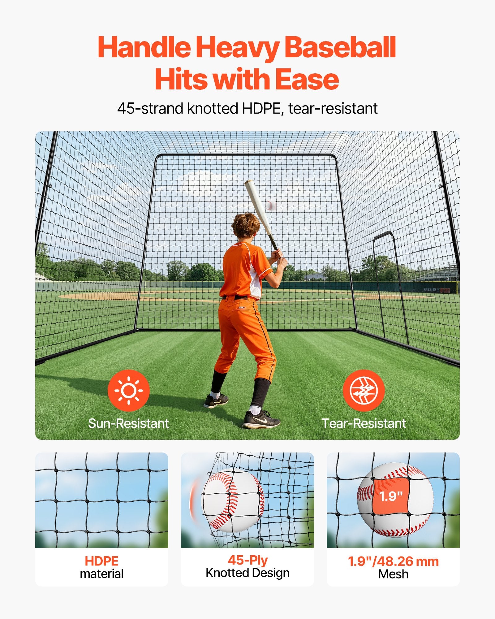Freestanding Portable Baseball Batting Cage, 39.4 x 12.1 x 10.2 FT, Durable HDPE Netting, Indoor Outdoor Practice, Easy Setup, Multi-Sport Training