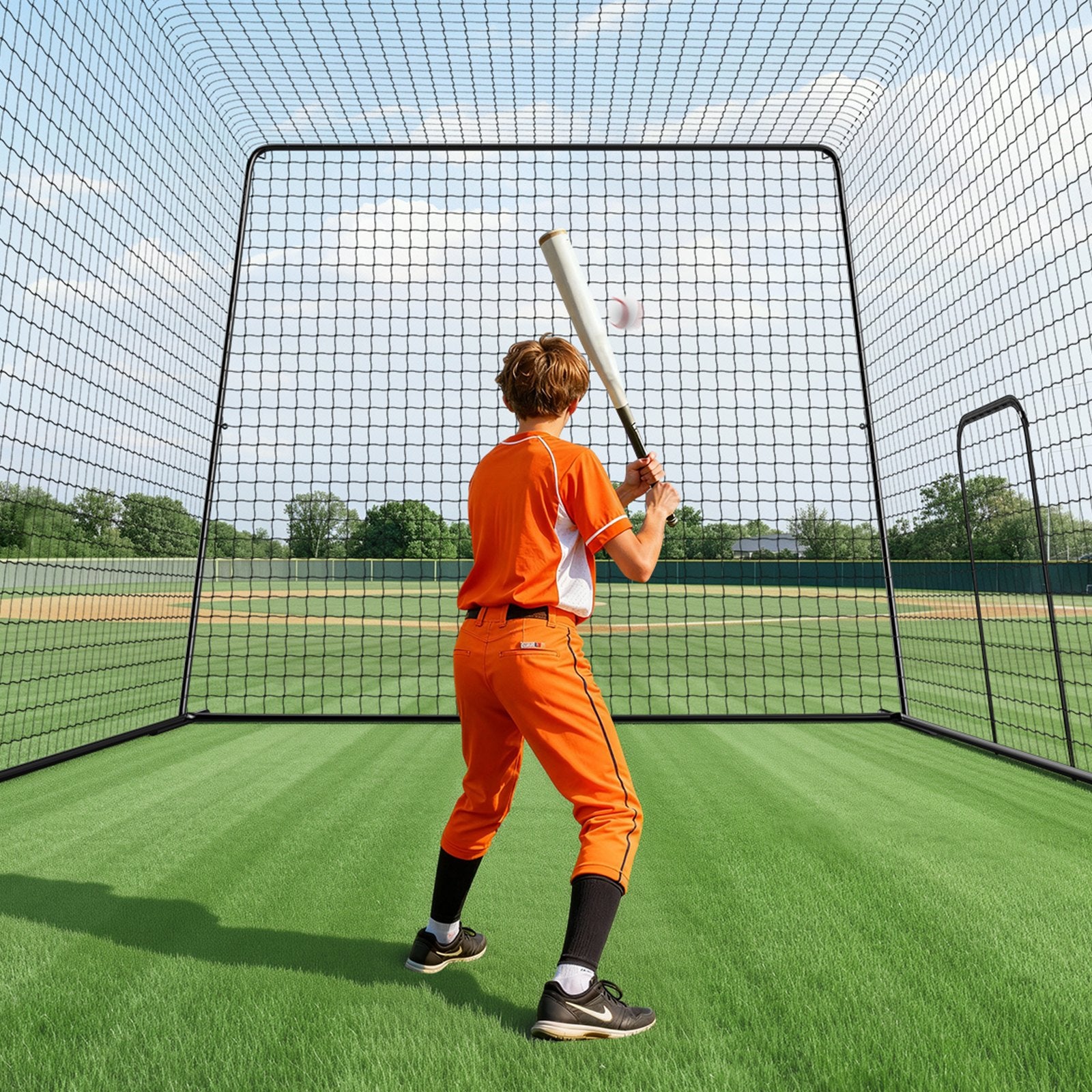 Freestanding Portable Baseball Batting Cage, 39.4 x 12.1 x 10.2 FT, Durable HDPE Netting, Indoor Outdoor Practice, Easy Setup, Multi-Sport Training