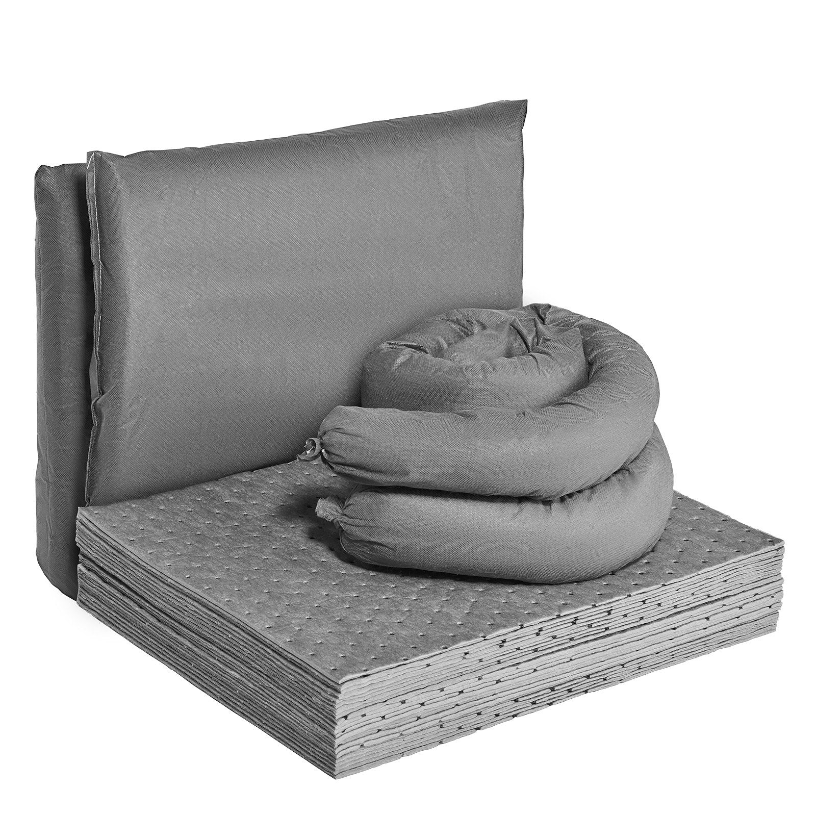 Complete Universal Spill Kit - 43 Piece Absorbent Kit with High Absorption Sorbent Pads, Socks, Pillows, Gloves, Portable Bag for Effective Spill Control
