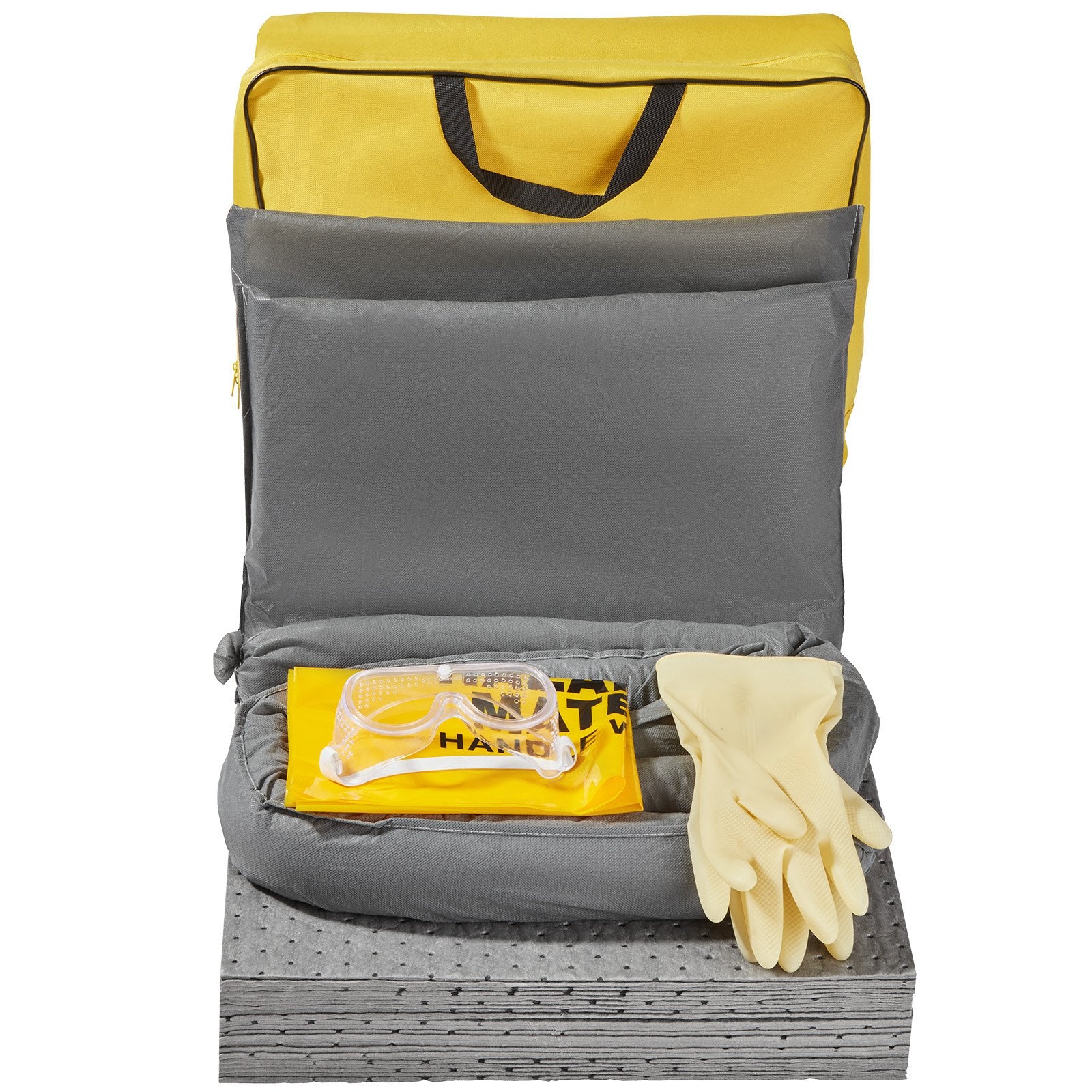 Complete Universal Spill Kit - 43 Piece Absorbent Kit with High Absorption Sorbent Pads, Socks, Pillows, Gloves, Portable Bag for Effective Spill Control