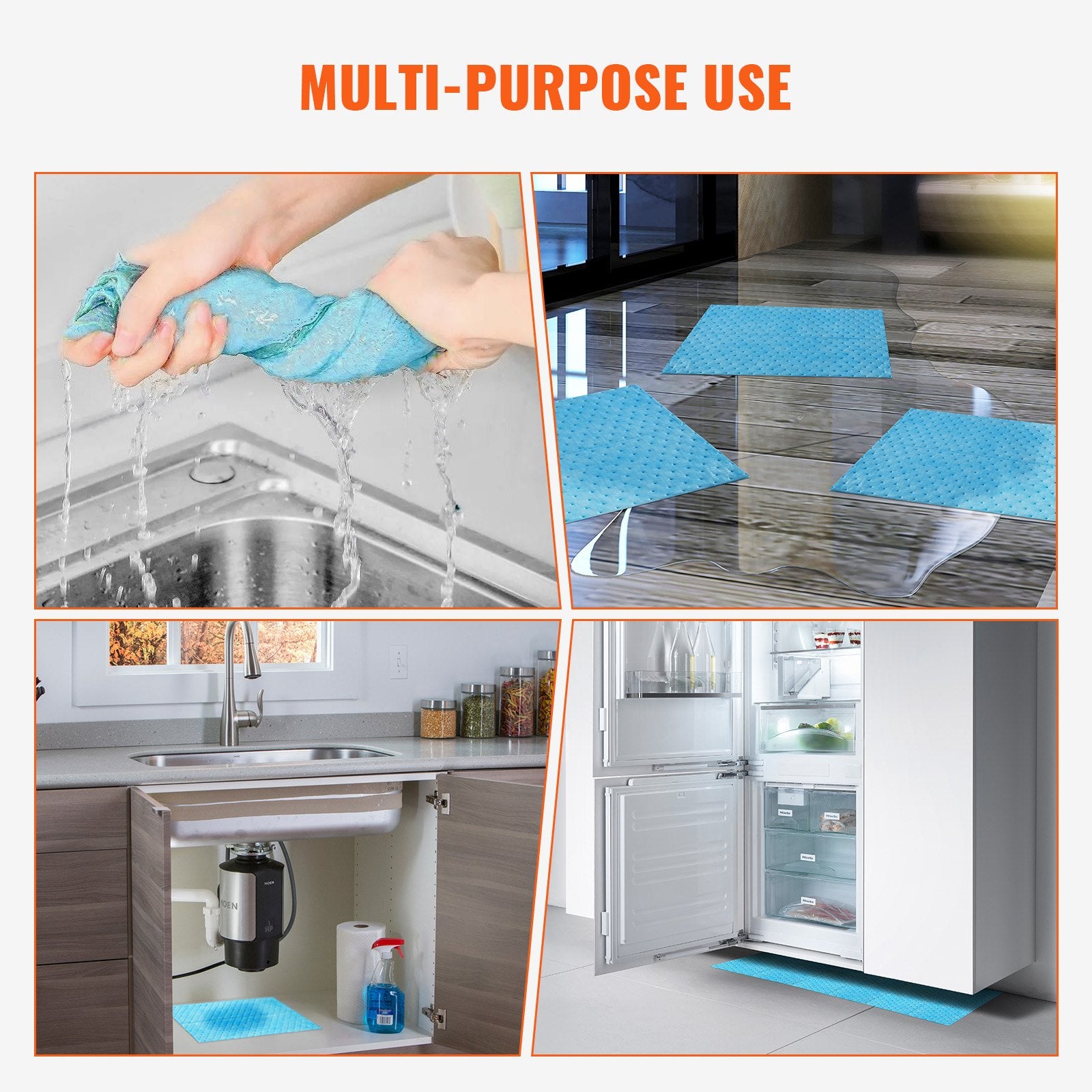 High-Capacity Spill Absorbent Pads, 6 Gal, 15"x19" Polypropylene Water Absorbing Mat, Dispenser Box, 30 Pack, Reusable, Strong Absorption