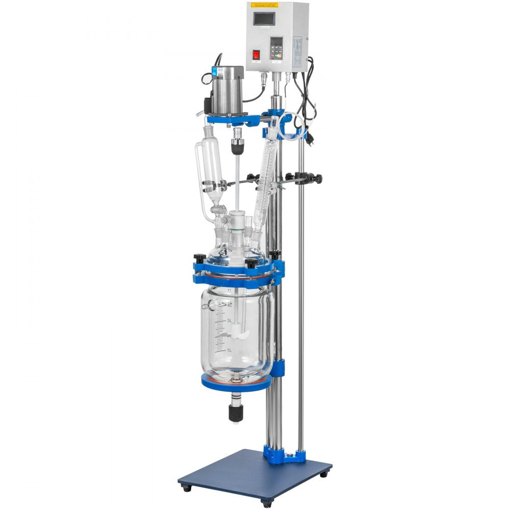 5L Laboratory Glass Reaction Vessel with Jacketed Design and Digital Display for Distillation and Experimentation