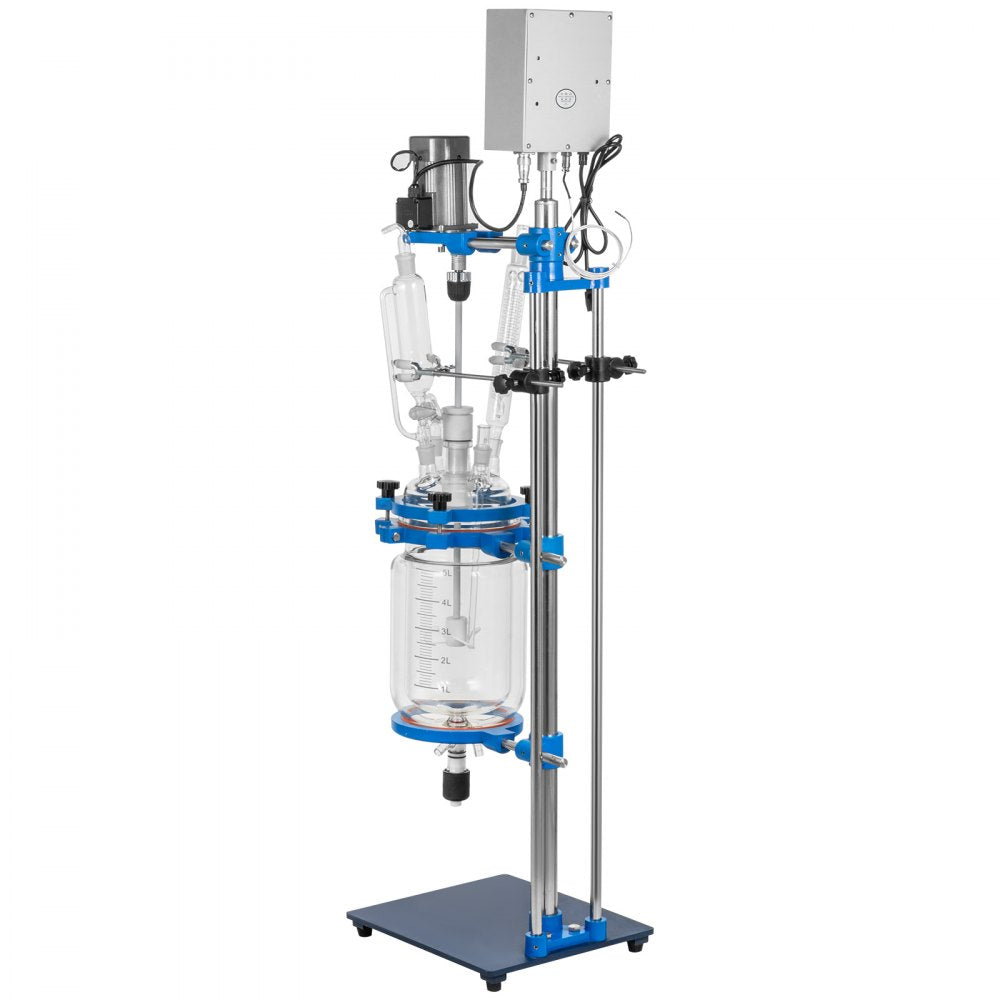 5L Laboratory Glass Reaction Vessel with Jacketed Design and Digital Display for Distillation and Experimentation