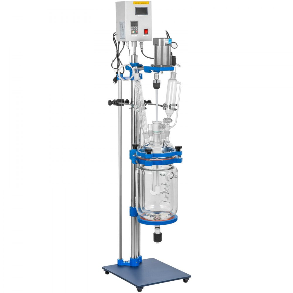 5L Laboratory Glass Reaction Vessel with Jacketed Design and Digital Display for Distillation and Experimentation