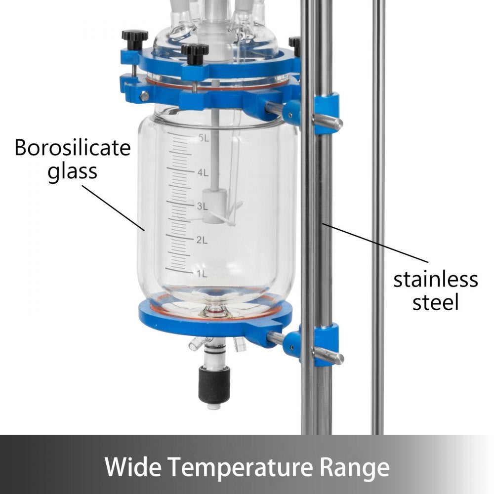 5L Laboratory Glass Reaction Vessel with Jacketed Design and Digital Display for Distillation and Experimentation