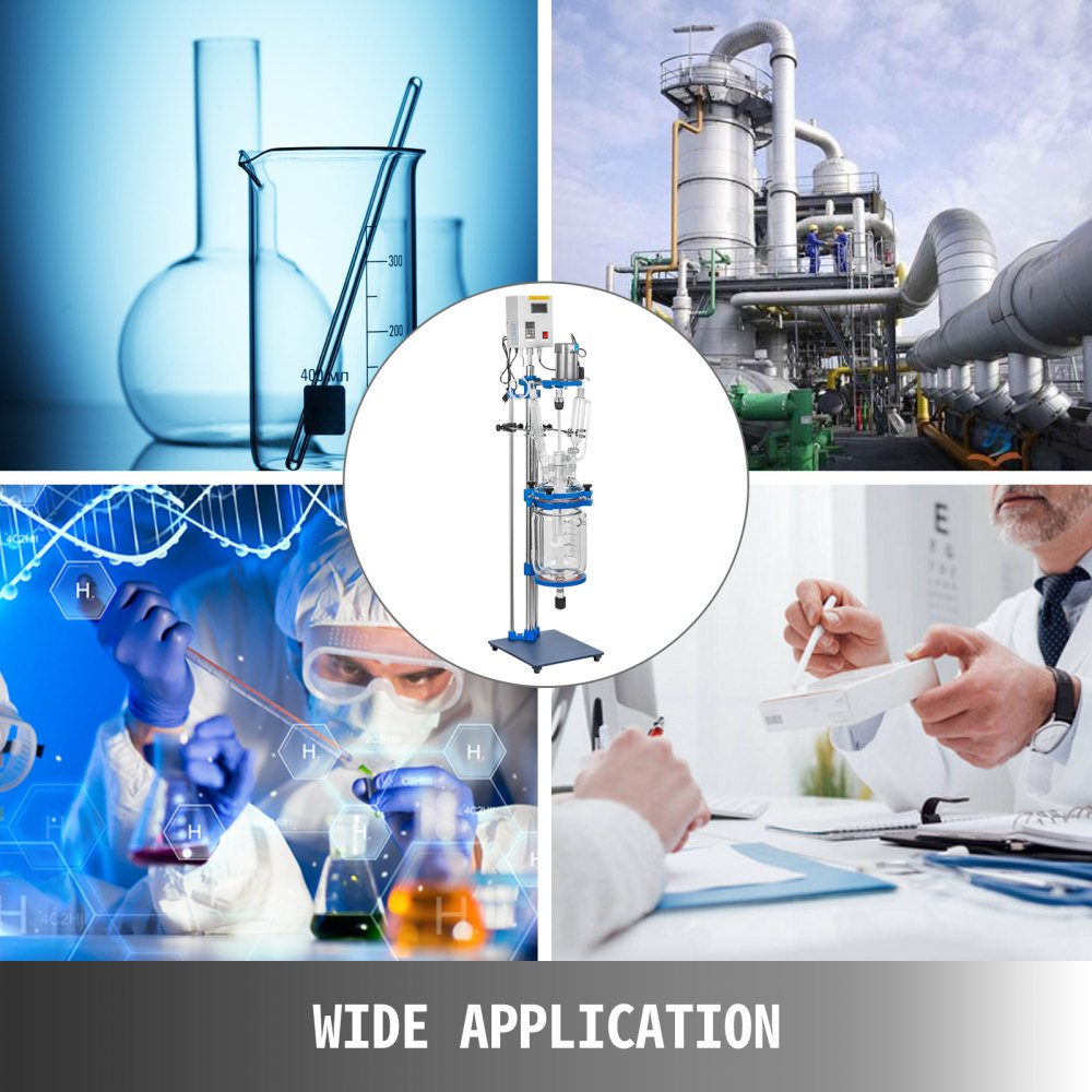 5L Laboratory Glass Reaction Vessel with Jacketed Design and Digital Display for Distillation and Experimentation