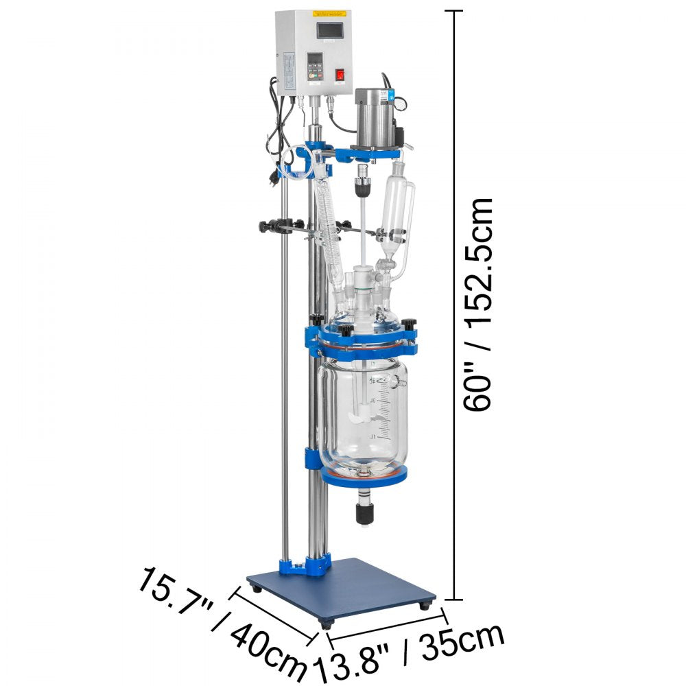 5L Laboratory Glass Reaction Vessel with Jacketed Design and Digital Display for Distillation and Experimentation
