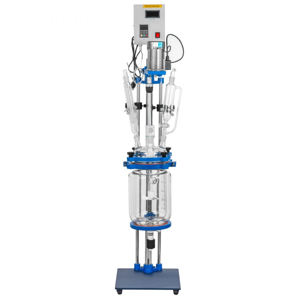 5L Laboratory Glass Reaction Vessel with Jacketed Design and Digital Display for Distillation and Experimentation