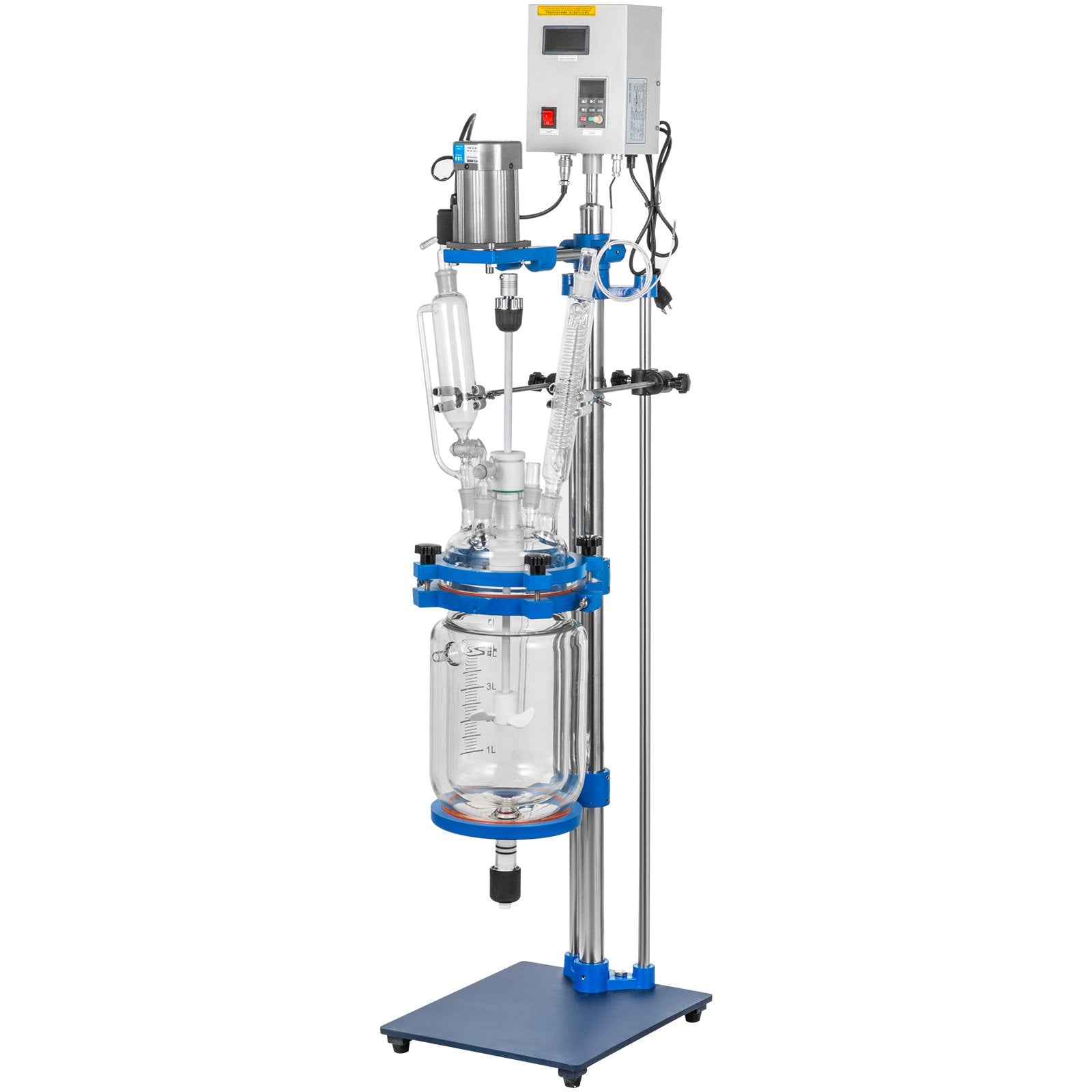 5L Lab Glass Reactor with Jacket, Digital Display, High-Efficiency Motor, Reaction Vessel for Distillation, Wide Temperature Range, 110V