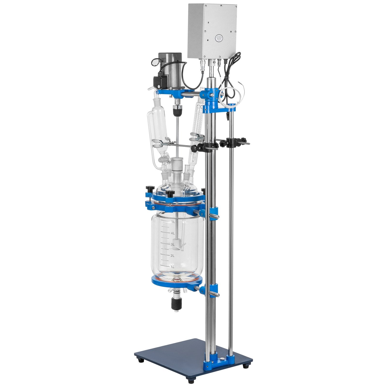 5L Lab Glass Reactor with Jacket, Digital Display, High-Efficiency Motor, Reaction Vessel for Distillation, Wide Temperature Range, 110V