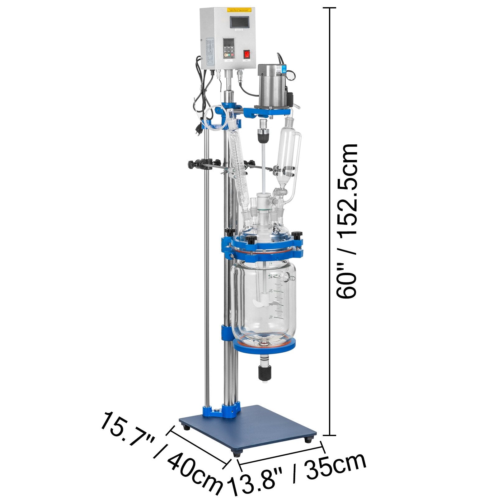 5L Lab Glass Reactor with Jacket, Digital Display, High-Efficiency Motor, Reaction Vessel for Distillation, Wide Temperature Range, 110V