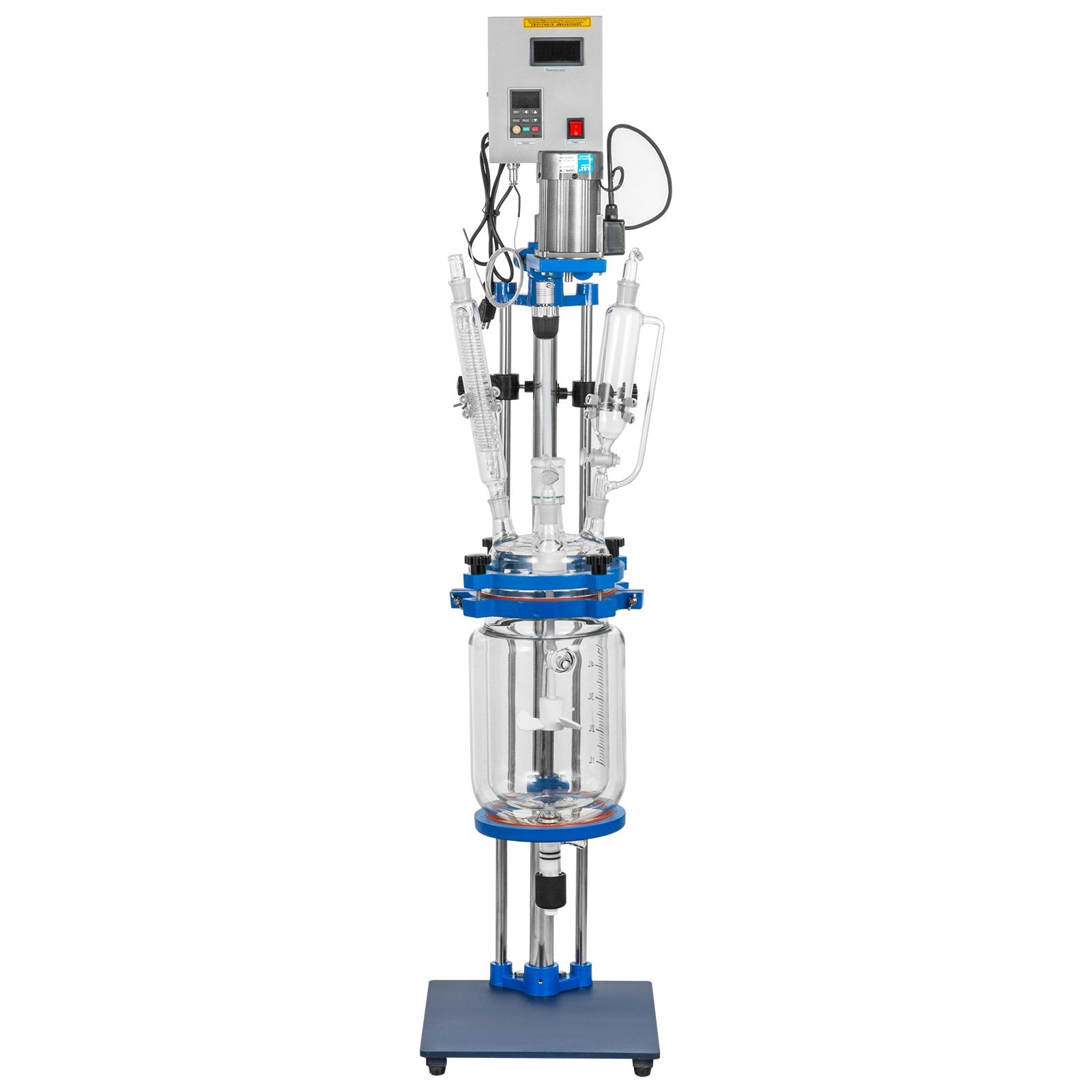 5L Lab Glass Reactor with Jacket, Digital Display, High-Efficiency Motor, Reaction Vessel for Distillation, Wide Temperature Range, 110V