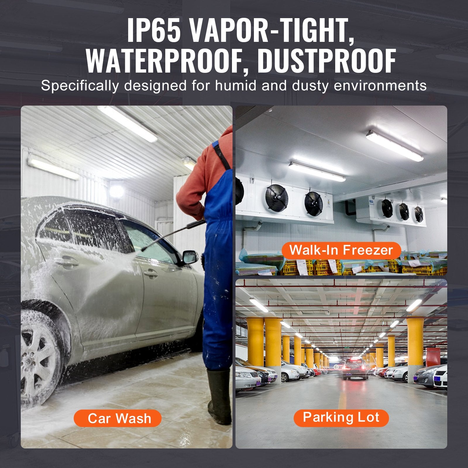 4-Pack 4FT LED Vapor Tight Light Fixture, Adjustable 60W/50W/40W, 5000K, 5400-7400LM, IP65 for Parking Lots, Warehouses, Freezers, Car Washes