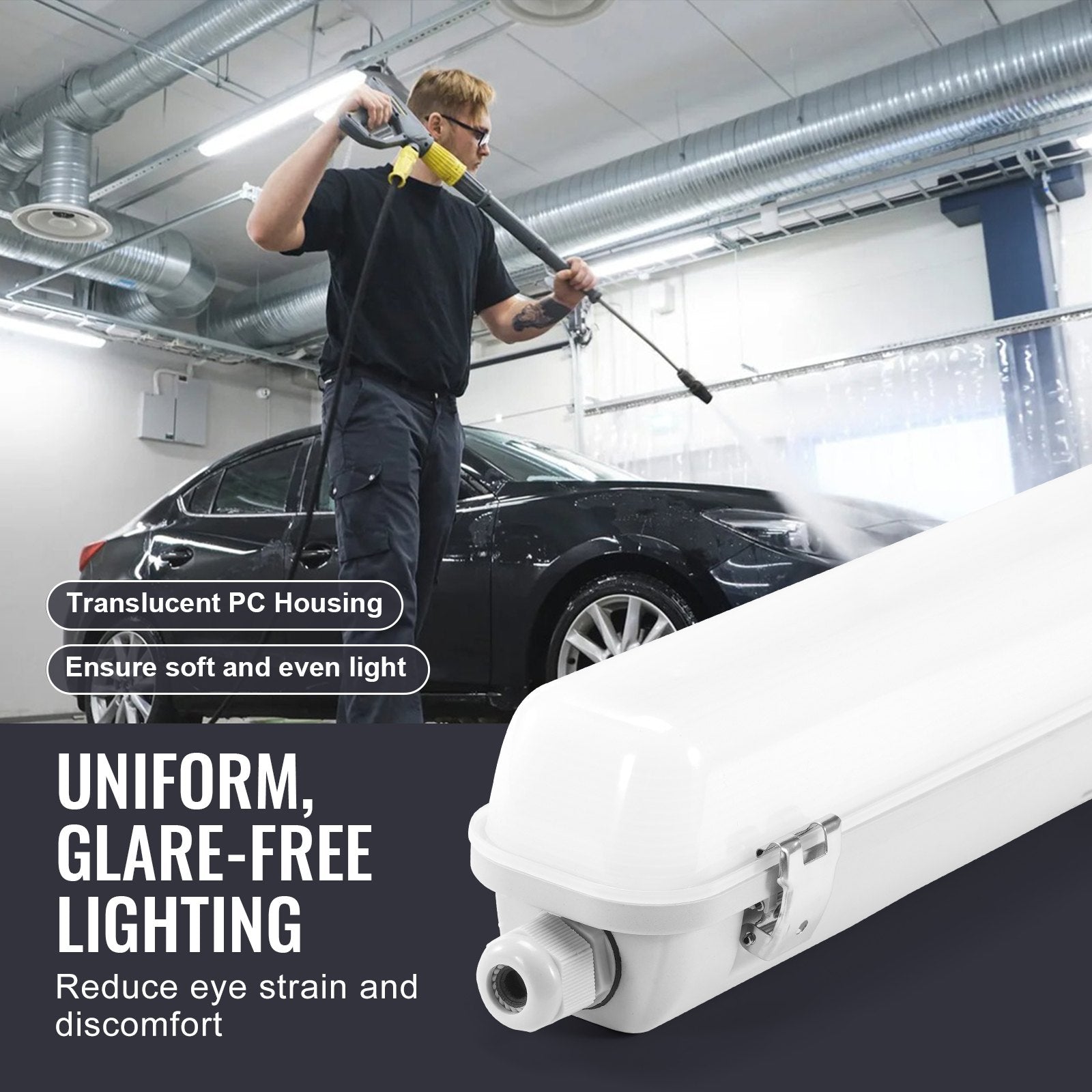4-Pack 4FT LED Vapor Tight Light Fixture, Adjustable 60W/50W/40W, 5000K, 5400-7400LM, IP65 for Parking Lots, Warehouses, Freezers, Car Washes