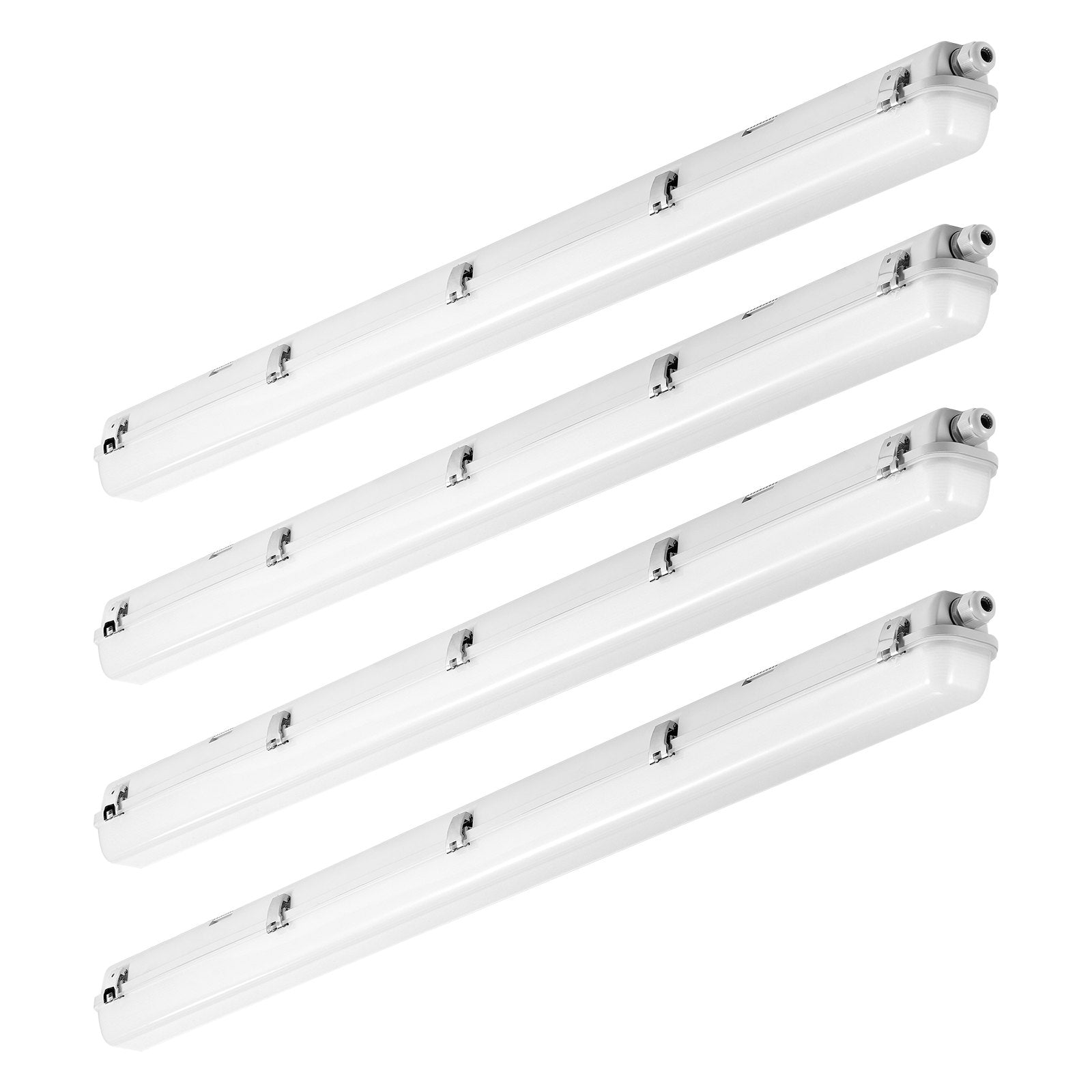 4-Pack 4FT LED Vapor Tight Light Fixture, Adjustable 60W/50W/40W, 5000K, 5400-7400LM, IP65 for Parking Lots, Warehouses, Freezers, Car Washes