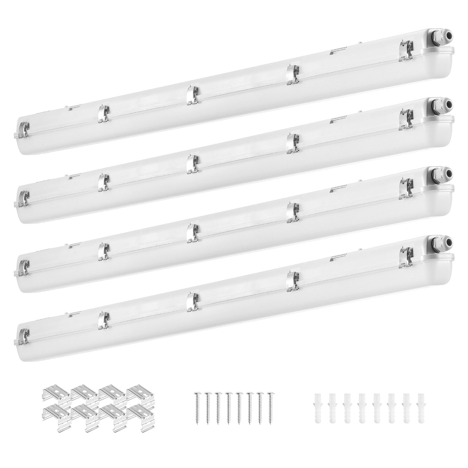 4-Pack 4FT LED Vapor Tight Light Fixture, Adjustable 60W/50W/40W, 5000K, 5400-7400LM, IP65 for Parking Lots, Warehouses, Freezers, Car Washes