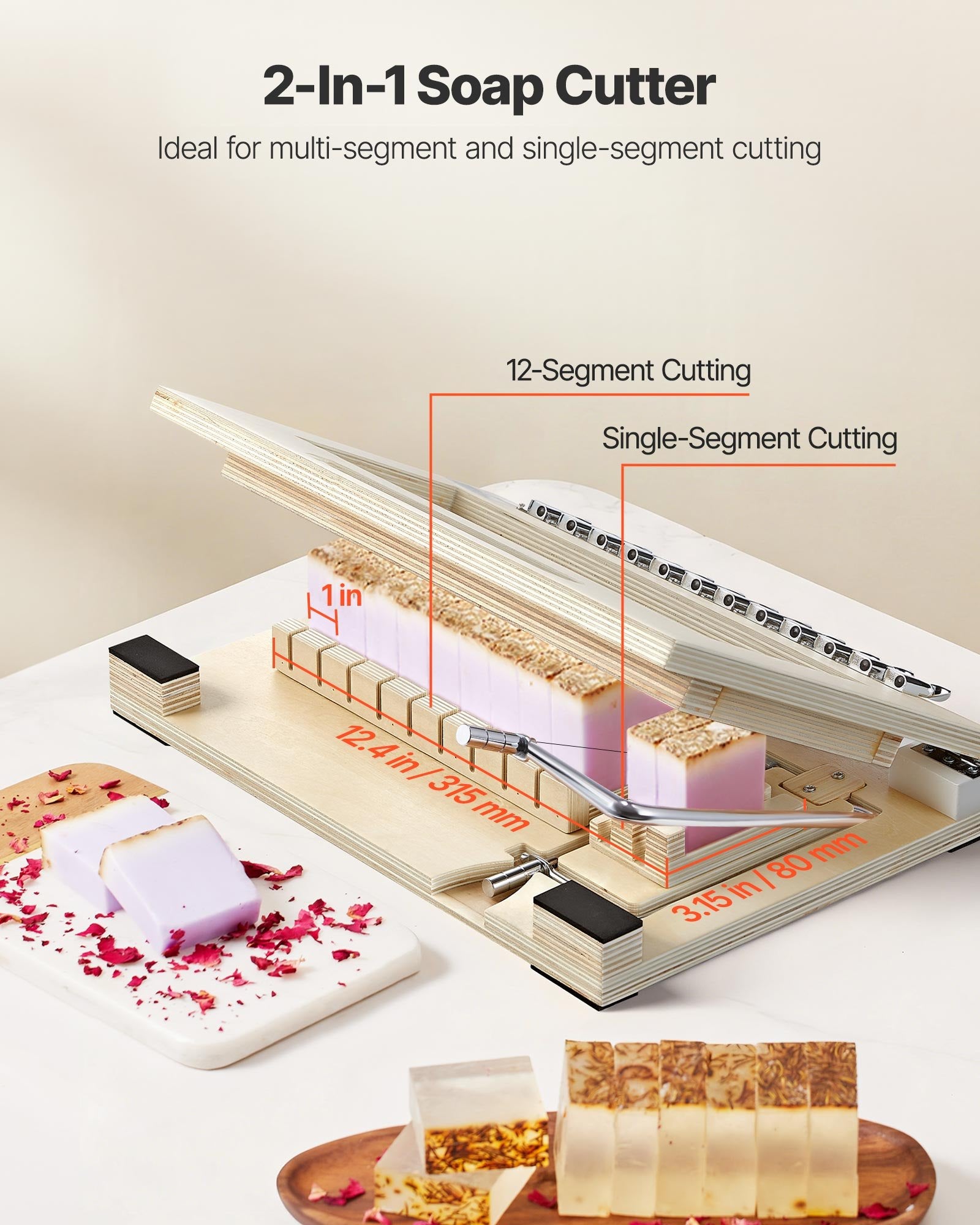 Precision Soap & Candle Cutter: 1-12 Bars, 1-Inch Accuracy, Wood & Steel Frame, Extra Wires, DIY Tool for Efficient Handmade Projects