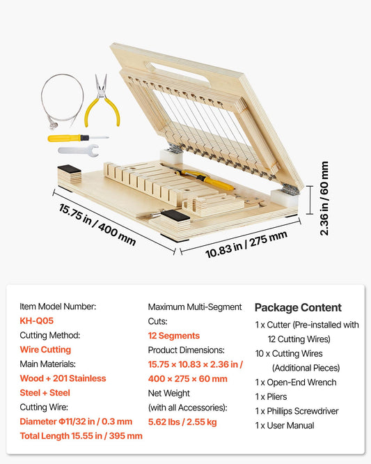 Precision Soap & Candle Cutter: 1-12 Bars, 1-Inch Accuracy, Wood & Steel Frame, Extra Wires, DIY Tool for Efficient Handmade Projects