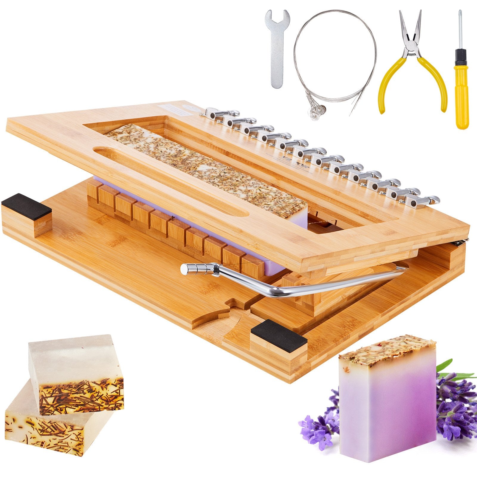 Bamboo Soap & Cheese Slicer with Steel Wire - Precise 1-Inch Cuts for DIY Crafts, Loaf Candles, Butter, Multi-Use Cutting Tool