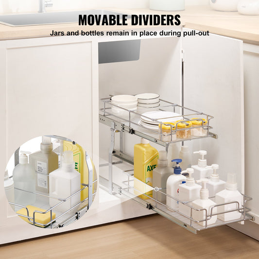 Heavy Duty Pull Out Cabinet Organizer - Steel Slide Out Pantry Shelves, Under Sink Storage, Durable Roll Out Drawers, Easy Install, Space-Saving Design