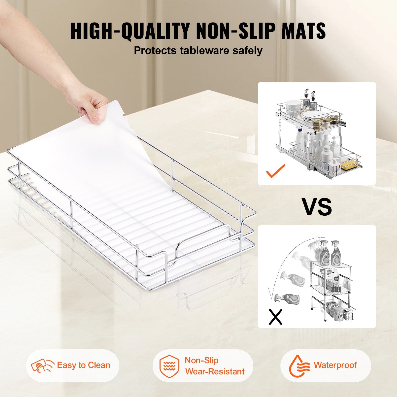Heavy Duty Pull Out Cabinet Organizer - Steel Slide Out Pantry Shelves, Under Sink Storage, Durable Roll Out Drawers, Easy Install, Space-Saving Design