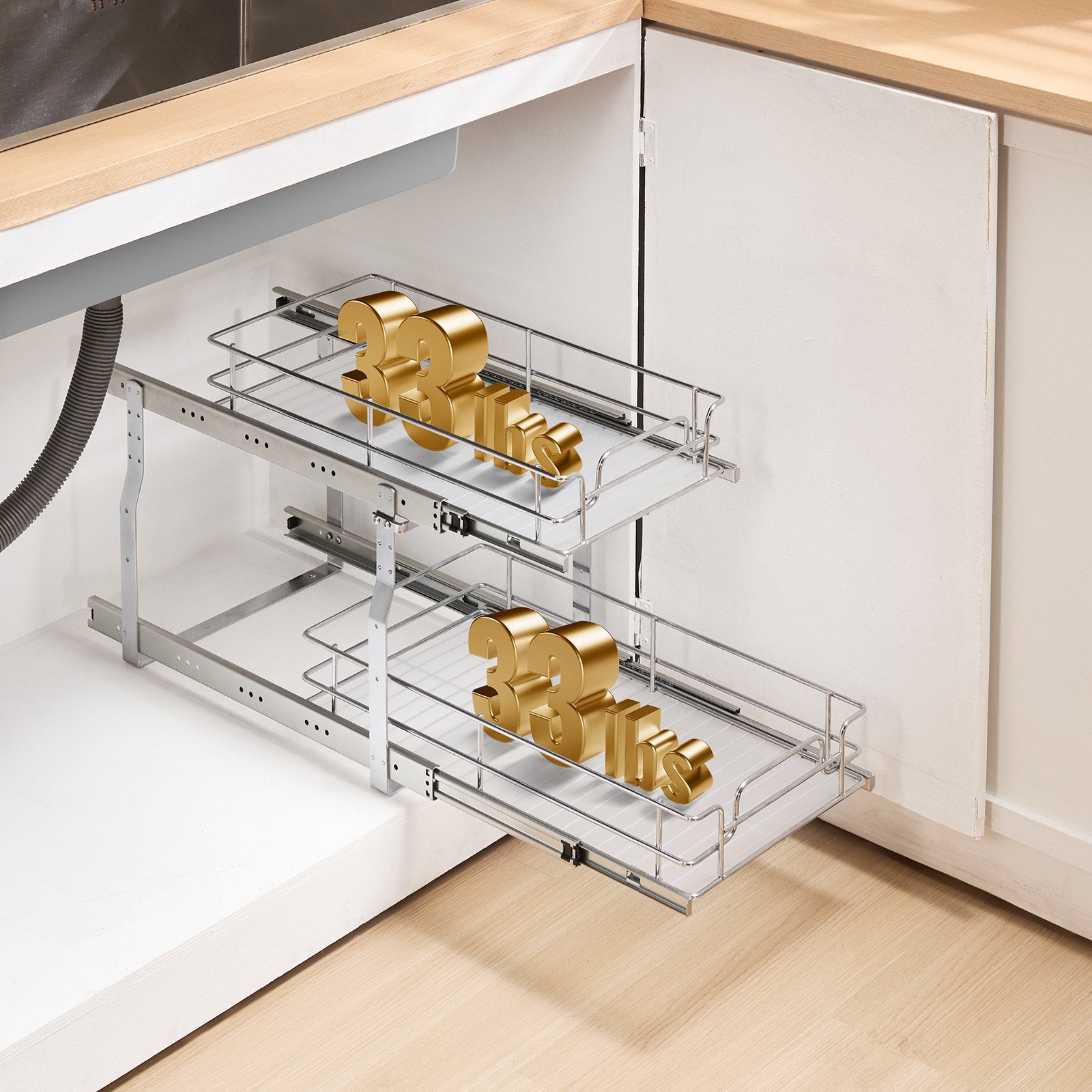 Heavy Duty Pull Out Cabinet Organizer - Steel Slide Out Pantry Shelves, Under Sink Storage, Durable Roll Out Drawers, Easy Install, Space-Saving Design