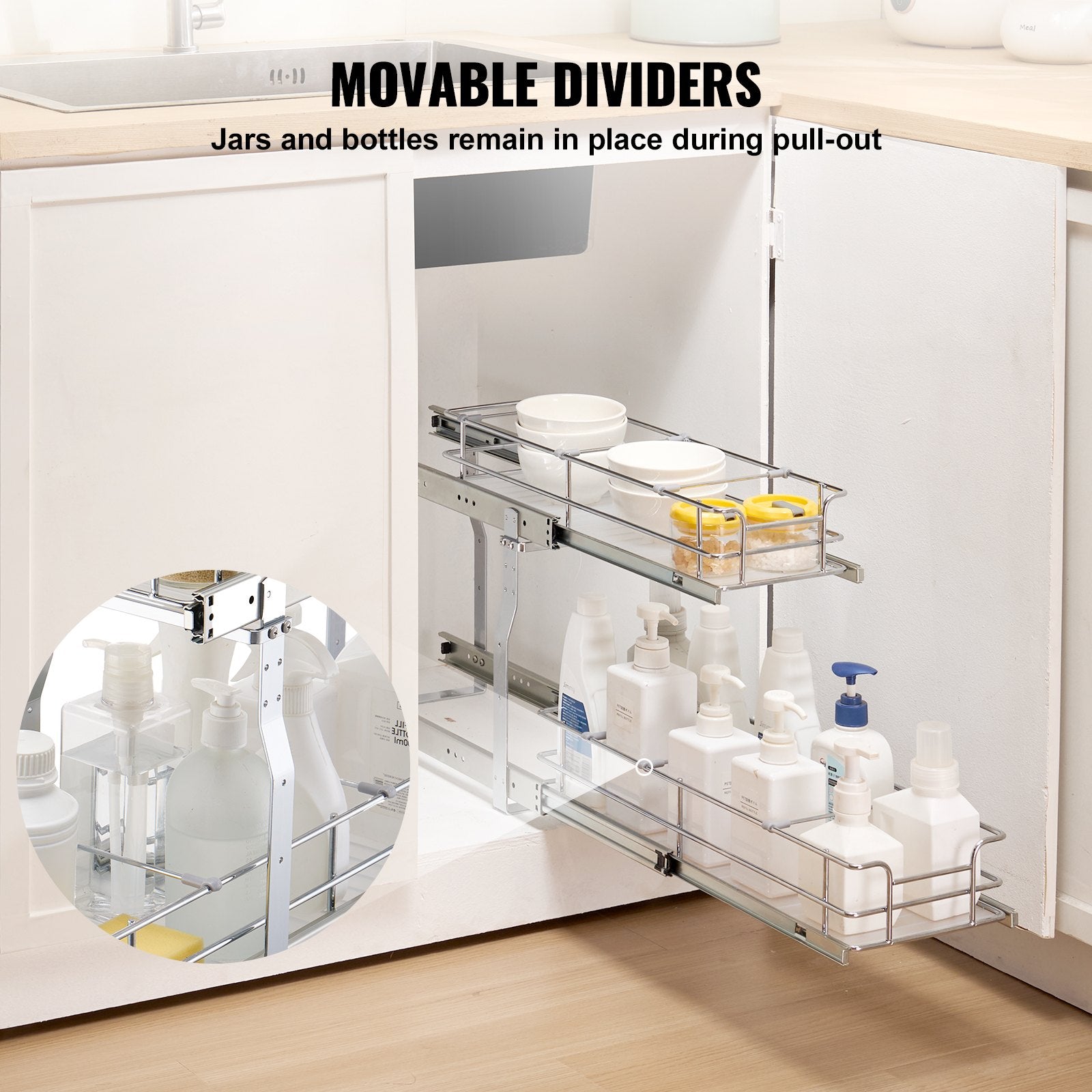 Premium 8.5"x21"x15" Heavy Duty Pull Out Cabinet Organizer with Steel Roll Out Drawers, Sliding Storage for Under Sink, Easy Install, Space-Saving 双层储物架