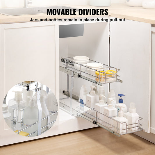 Premium 8.5"x21"x15" Heavy Duty Pull Out Cabinet Organizer with Steel Roll Out Drawers, Sliding Storage for Under Sink, Easy Install, Space-Saving 双层储物架