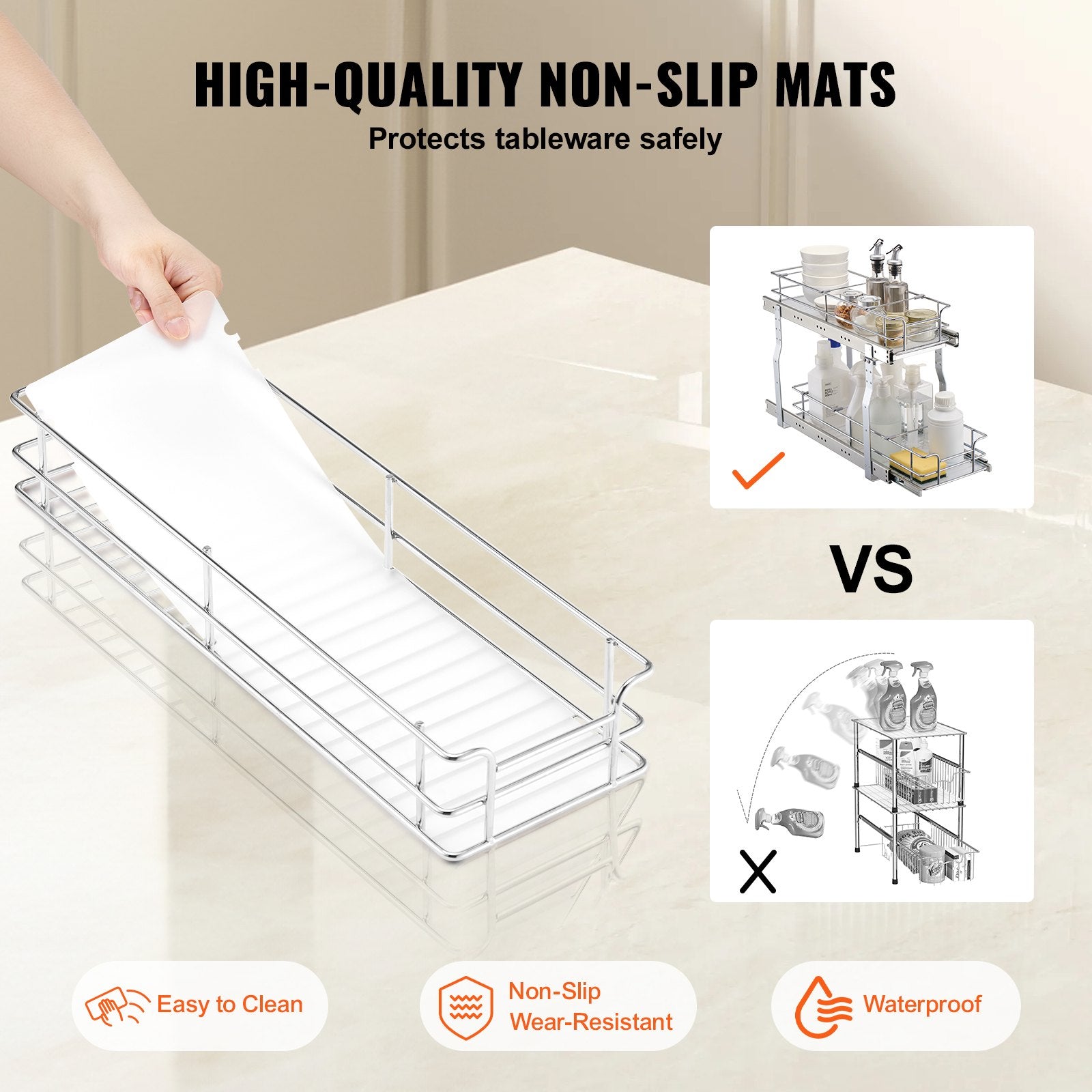 Premium 8.5"x21"x15" Heavy Duty Pull Out Cabinet Organizer with Steel Roll Out Drawers, Sliding Storage for Under Sink, Easy Install, Space-Saving 双层储物架