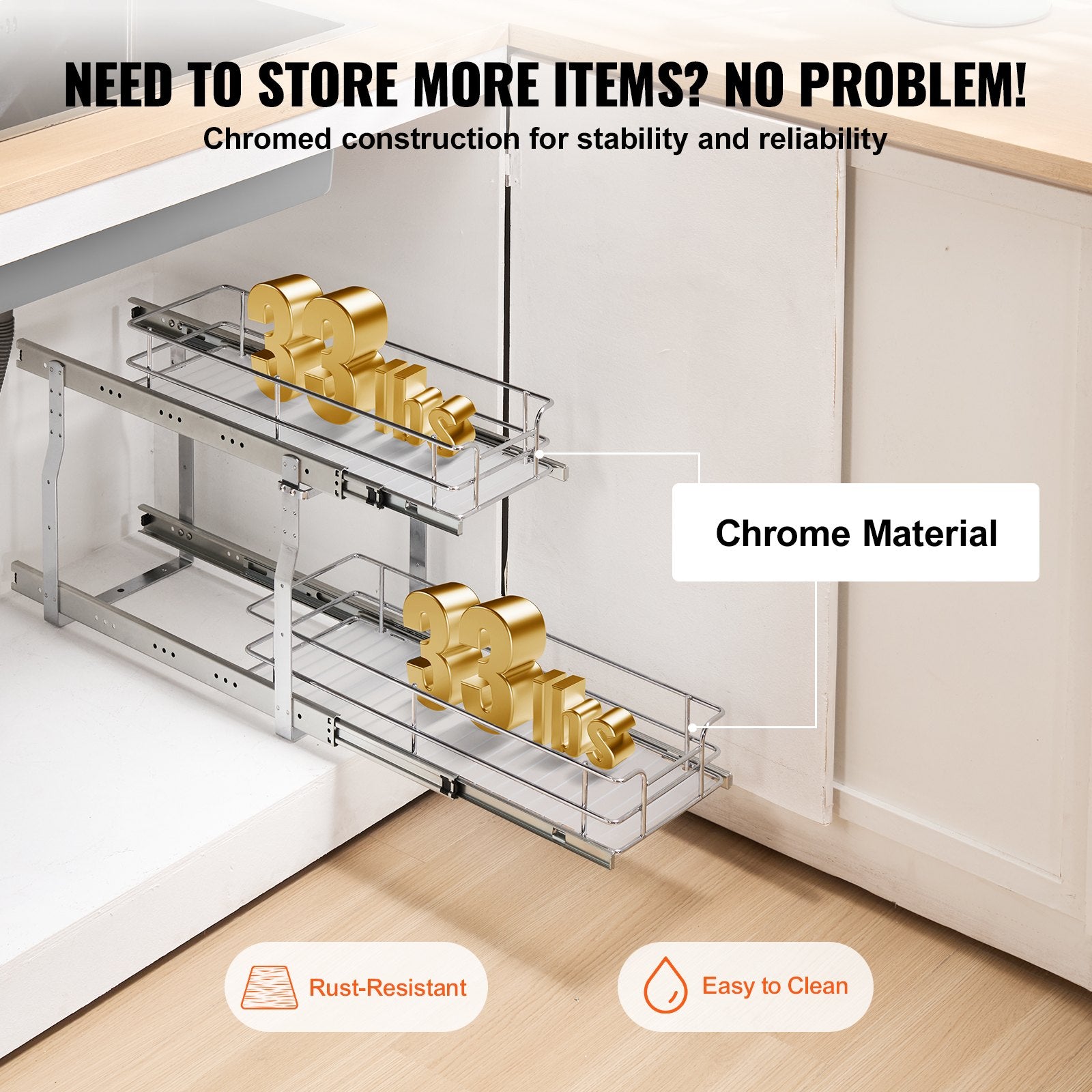 Premium 8.5"x21"x15" Heavy Duty Pull Out Cabinet Organizer with Steel Roll Out Drawers, Sliding Storage for Under Sink, Easy Install, Space-Saving 双层储物架