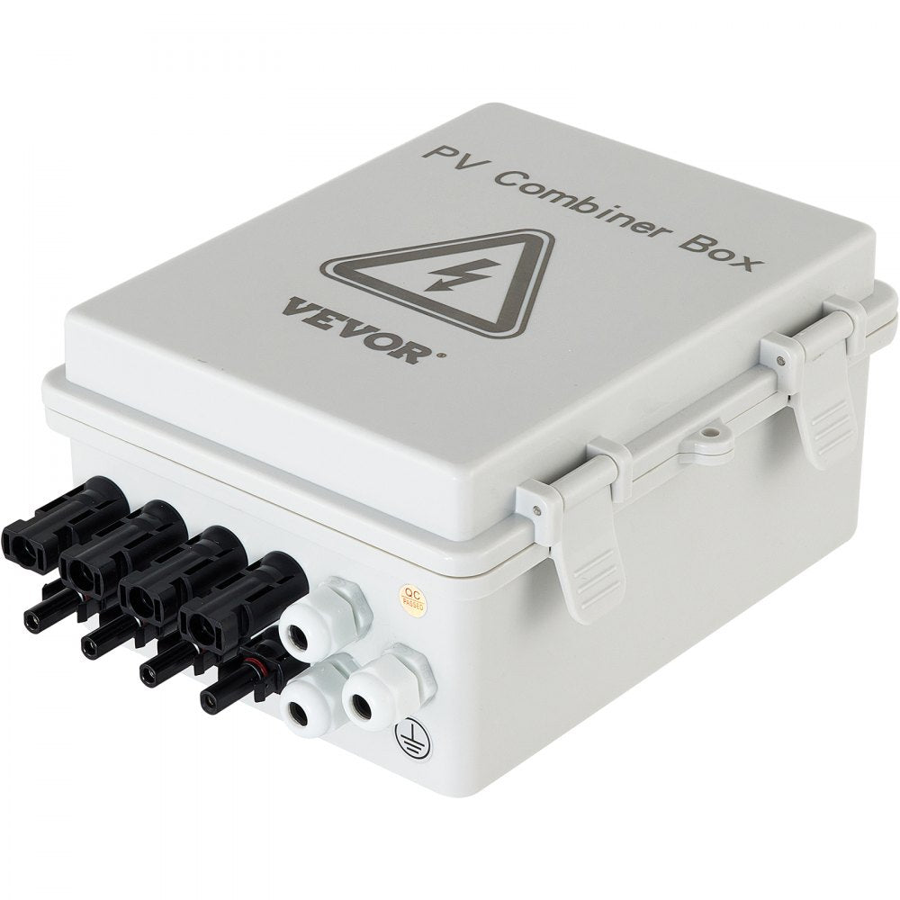 VEVOR PV Combiner Box, 4 String, Solar Combiner Box with 15A Rated Current Fuse, 63A Circuit Breaker, Lightning Arreste and Solar Connector, for On / Off Grid Solar Panel System, IP65 Waterproof