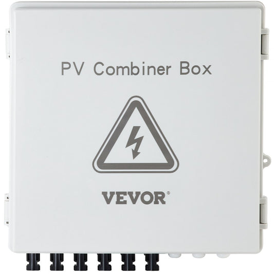 VEVOR PV Combiner Box, 6 String, Solar Combiner Box with 15A Rated Current Fuse, 125A Circuit Breaker, Lightning Arreste and Solar Connector, for On / Off Grid Solar Panel System, IP65 Waterproof