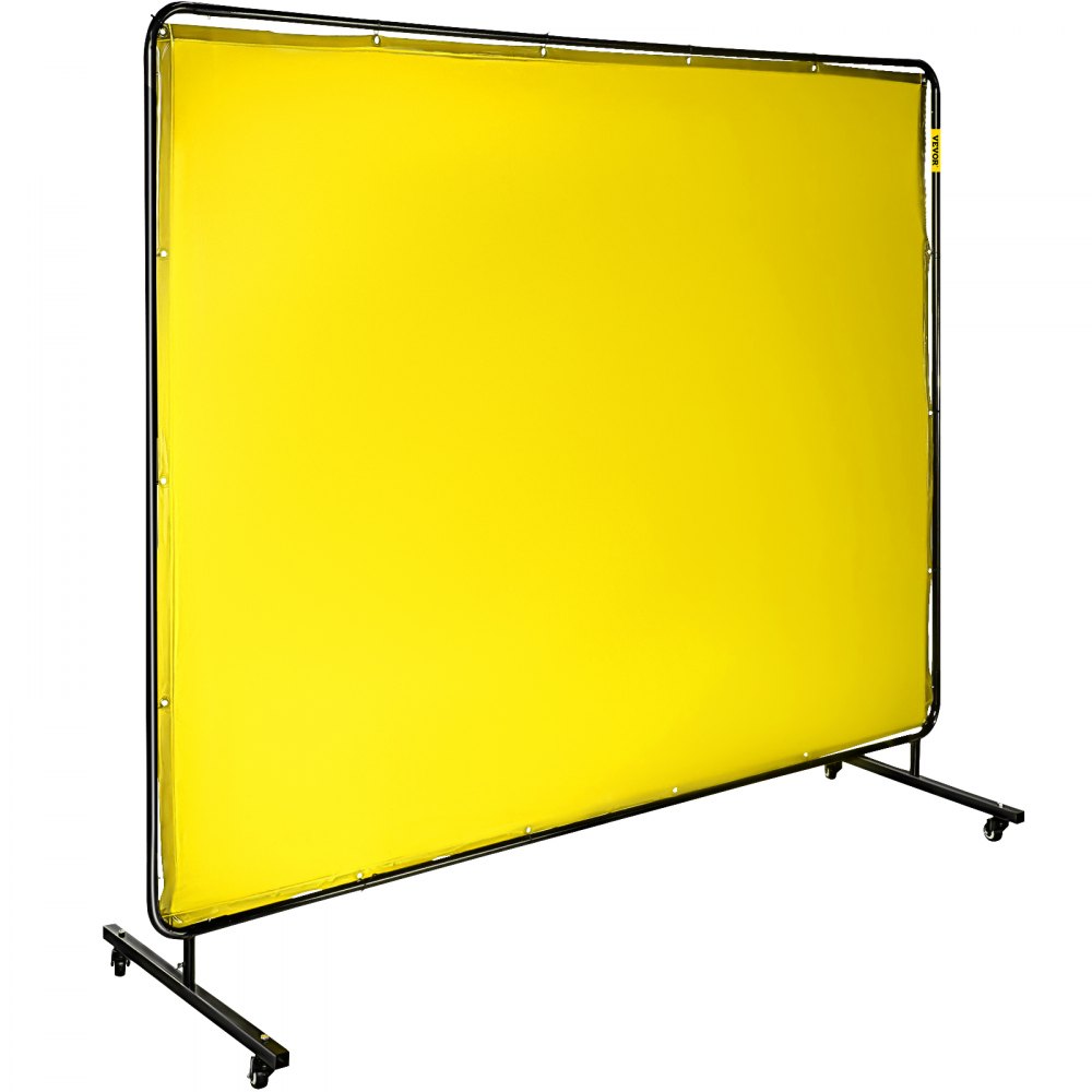 VEVOR Welding Screen with Frame 8\' x 6\', Welding Curtain with 4 Wheels, Welding Protection Screen Yellow Flame-Resistant Vinyl, Portable Light-Proof Professional